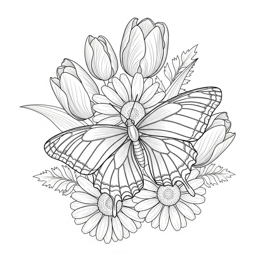 30+ Schmetterling Ausmalbilder (Gratis Malvorlage zum drucken) Diese Malvorlage zeigt einen Schmetterling inmitten eines blühenden Gartens. Perfekt zum Ausmalen und kreativ werden.