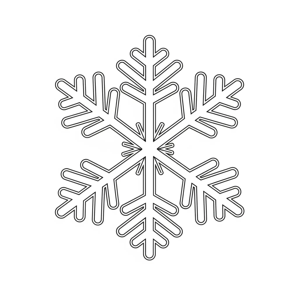 Einfaches Ausmalbild mit klaren Schneeflockenformen, ideal für Kinder und Anfänger, als kostenlose PDF zum Ausdrucken