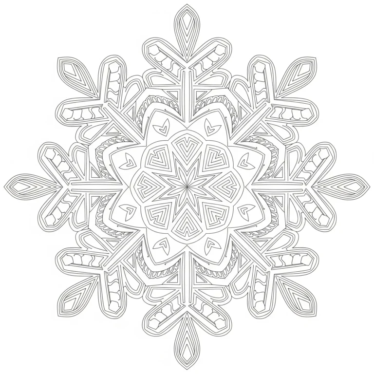 Schneeflocke Mandala Ausmalbild zum Ausdrucken – ein schönes, symmetrisches Muster für kreative Kinder zum Ausmalen