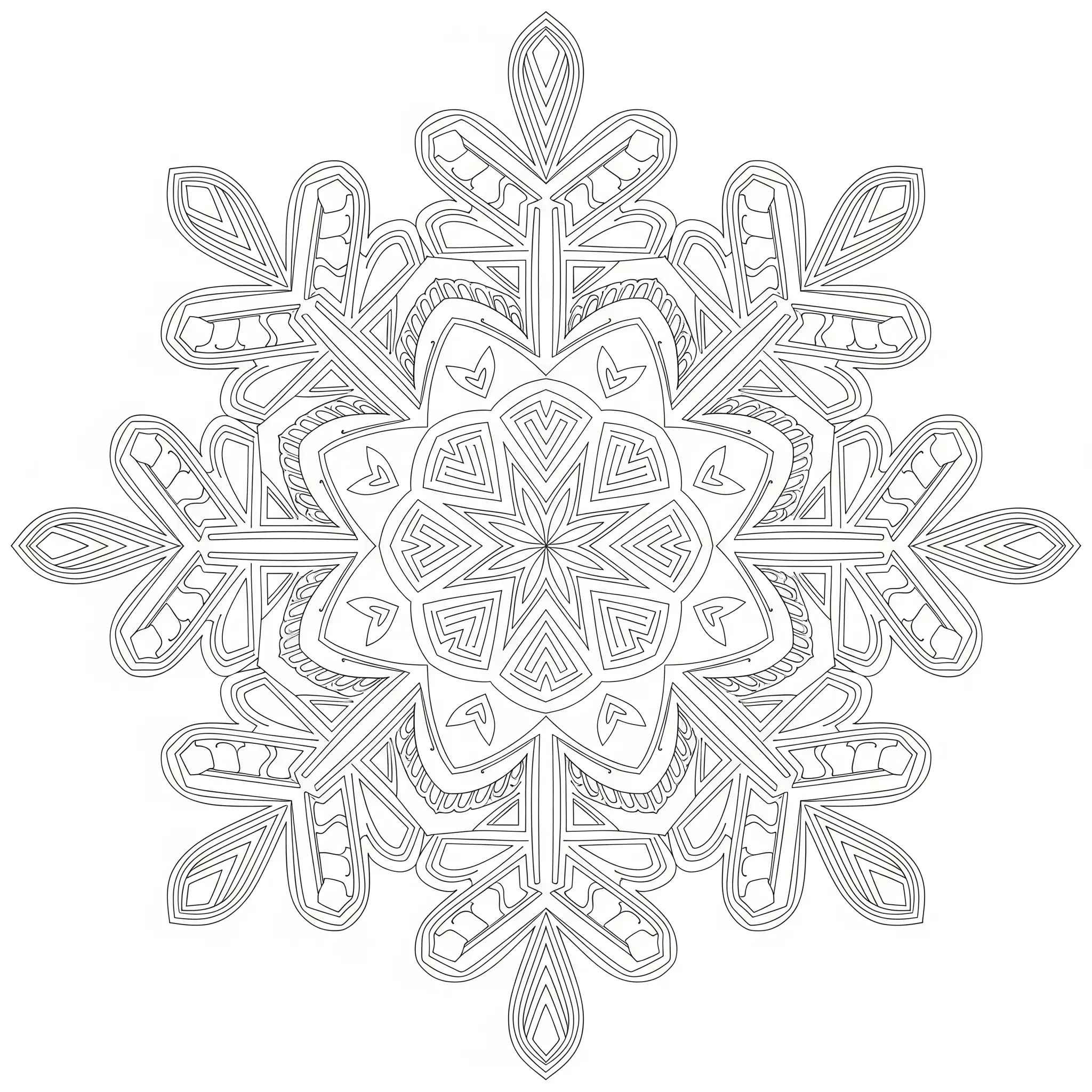 Schneeflocke Mandala Ausmalbild zum Ausdrucken – ein schönes, symmetrisches Muster für kreative Kinder zum Ausmalen