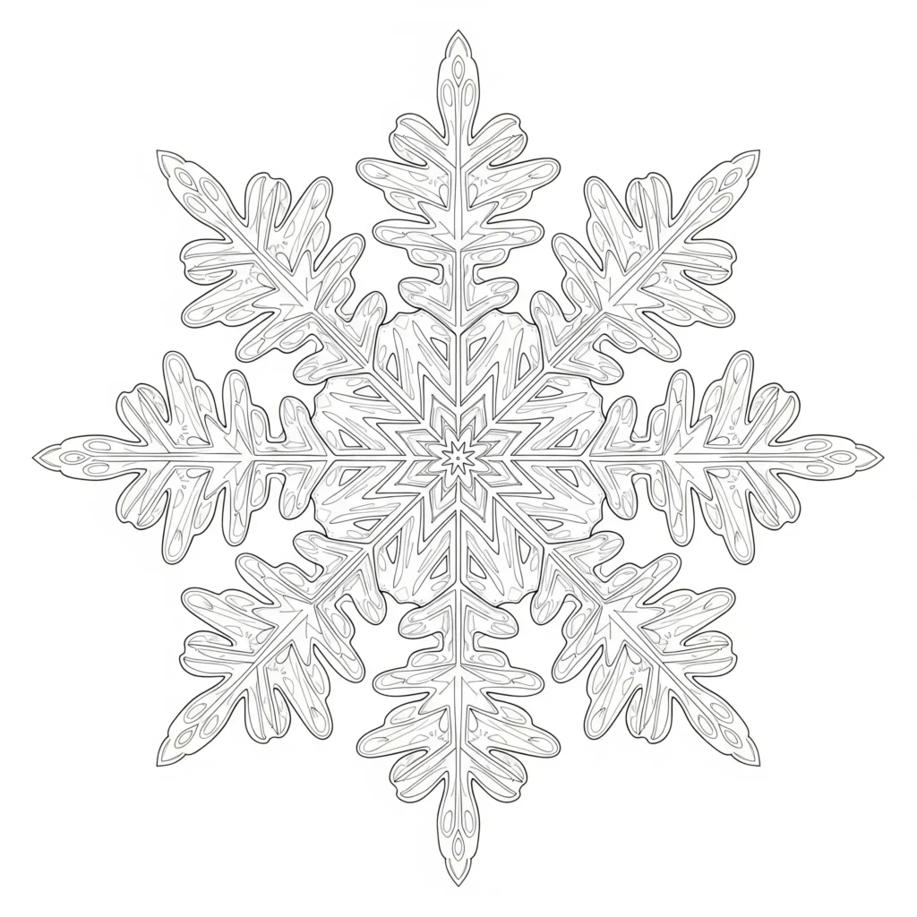 Klassische Schneeflocke Malvorlage als PDF zum Ausdrucken – ideal für Kinder, die im Winter gerne kreative Motive ausmalen