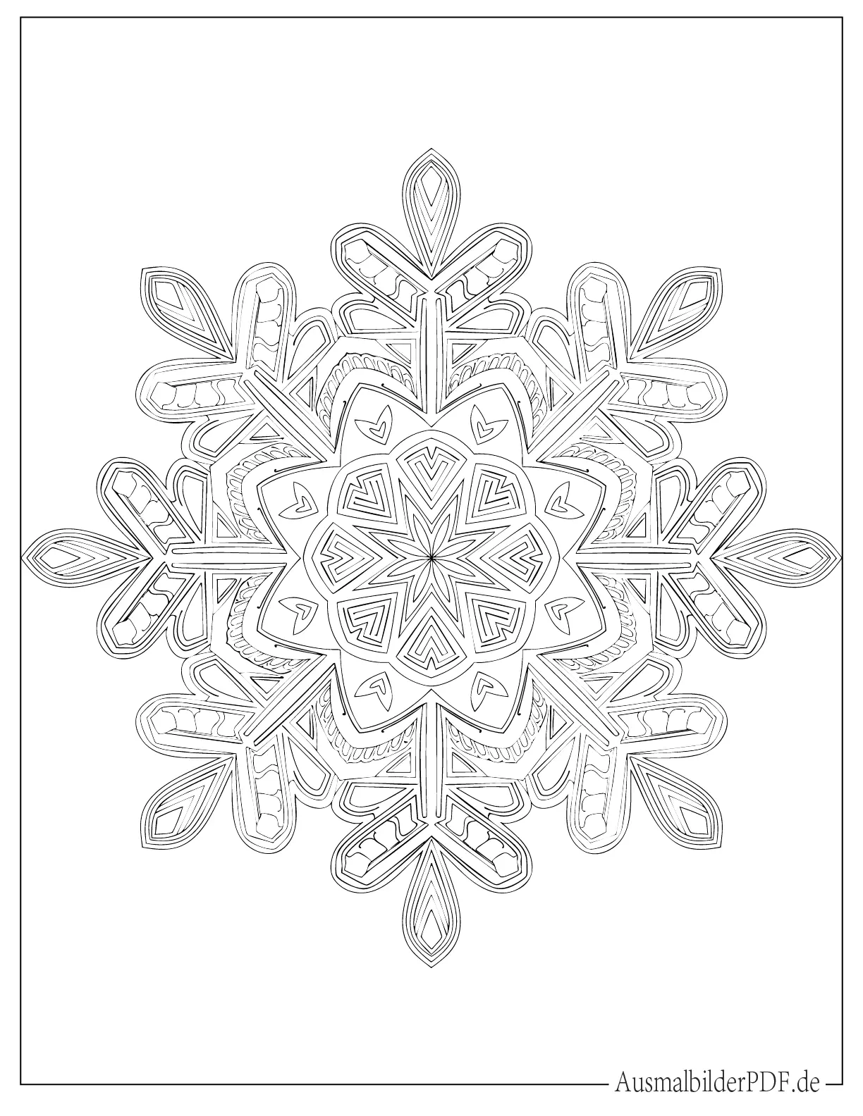 Detailliertes Schneeflocke Mandala Ausmalbild für Erwachsene
