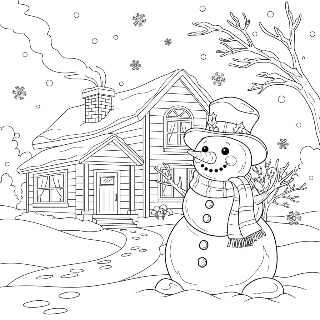 20+ Ausmalbilder Winter (Kostenlos Malvorlage zum Ausdrucken) Dieses ausmalbild zeigt einen klassischen Schneemann im Vorgarten an einem verschneiten Tag. Als PDF ideal zum kreativen Ausmalen geeignet.