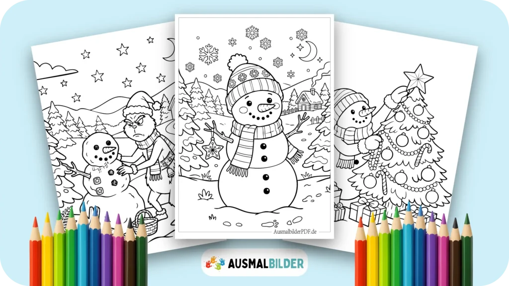 Schneemann Weihnachten Ausmalbilder kostenlose Vorlagen zum Ausdrucken für Kinder jeden Alters