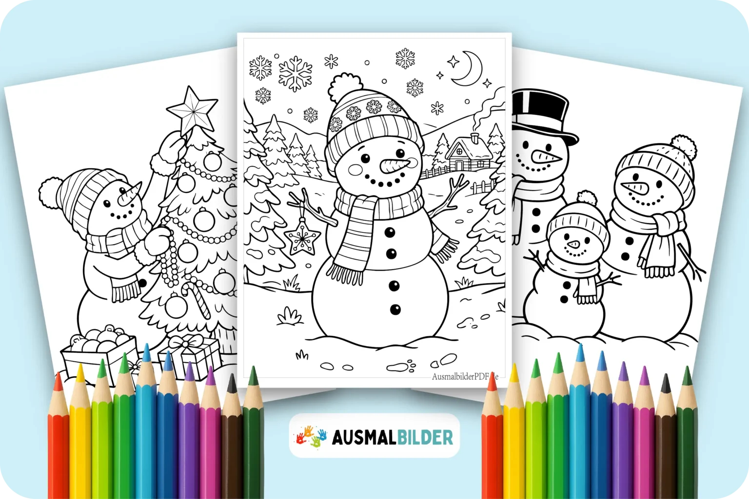 Schneemann Weihnachten Ausmalbilder kostenlose Vorlagen zum Ausdrucken für Kinder jeden Alters