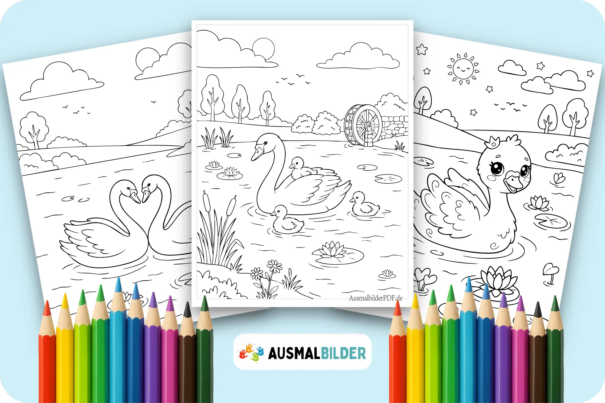 Schwan Ausmalbilder zum kostenlosen Ausdrucken für kleine Teichfreunde