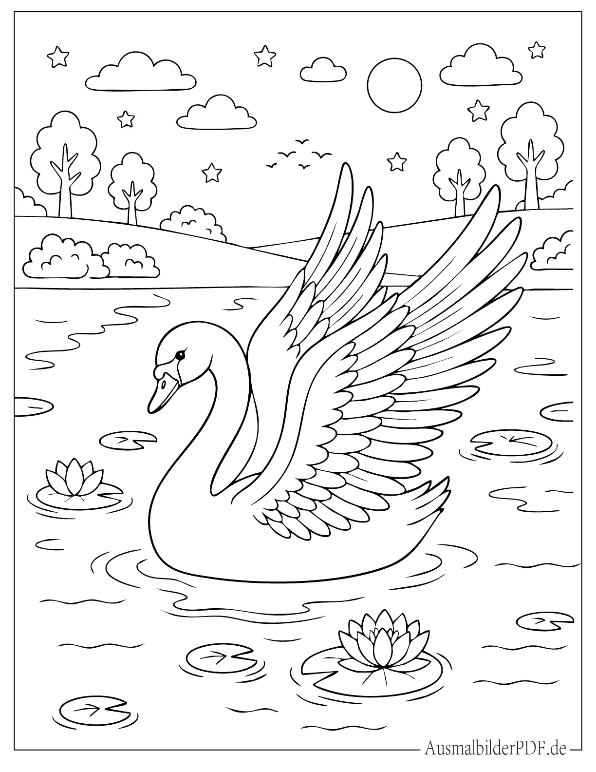 Majestätischer Schwan mit Engelsflügeln Ausmalbild