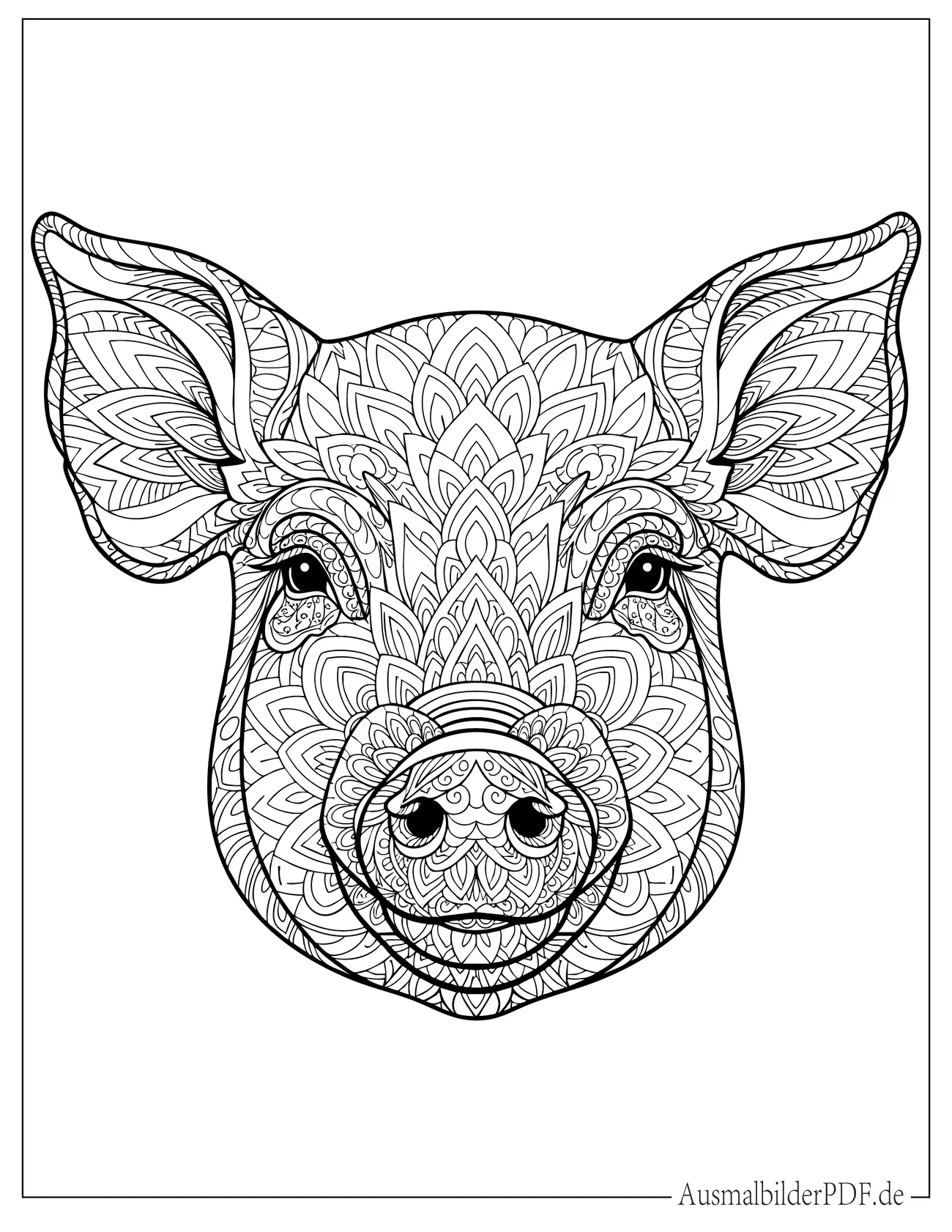 Schwein Kopf Mandala Ausmalbild zum Ausdrucken