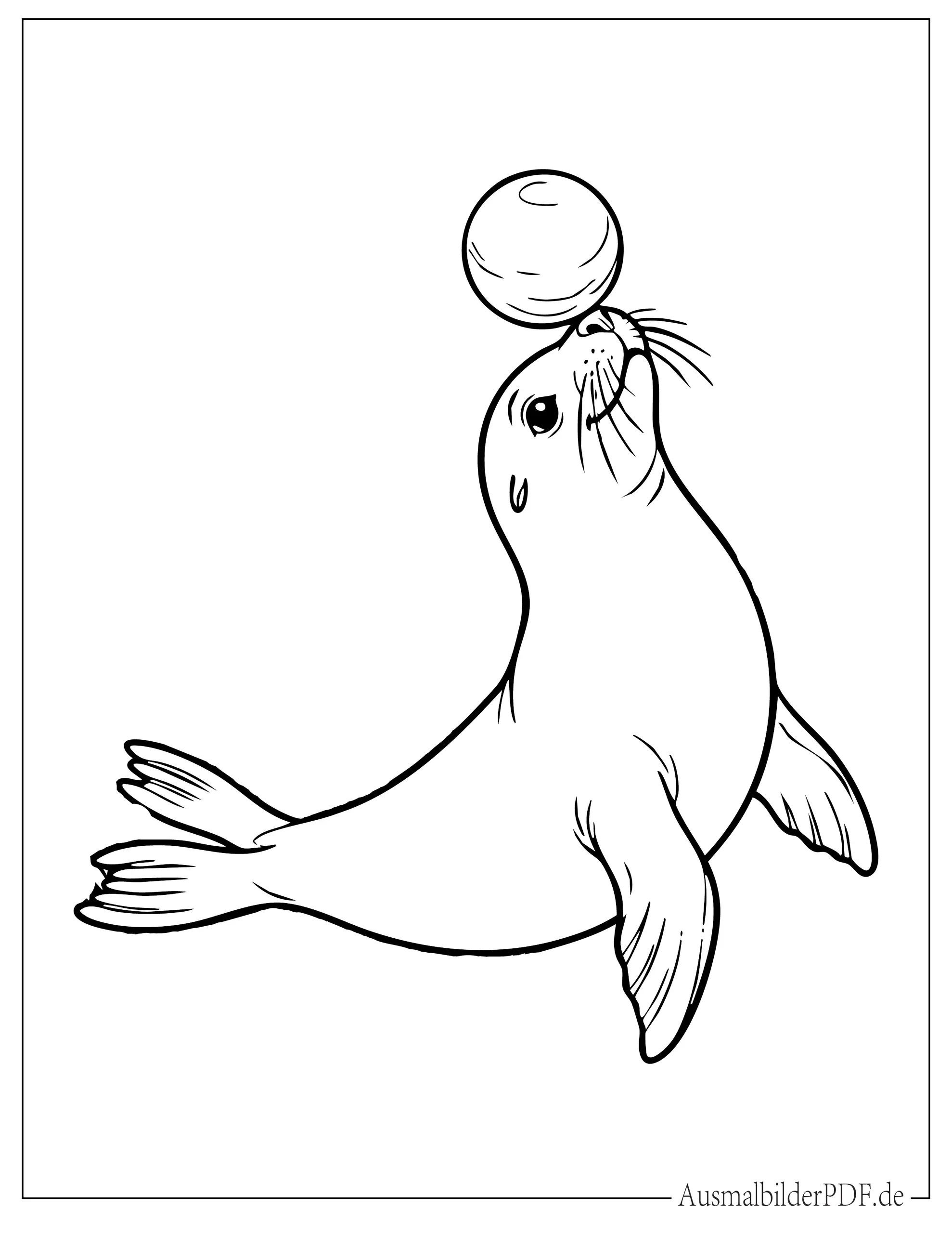 Einfacher Seelöwe spielt mit Ball Malvorlage für Kinder