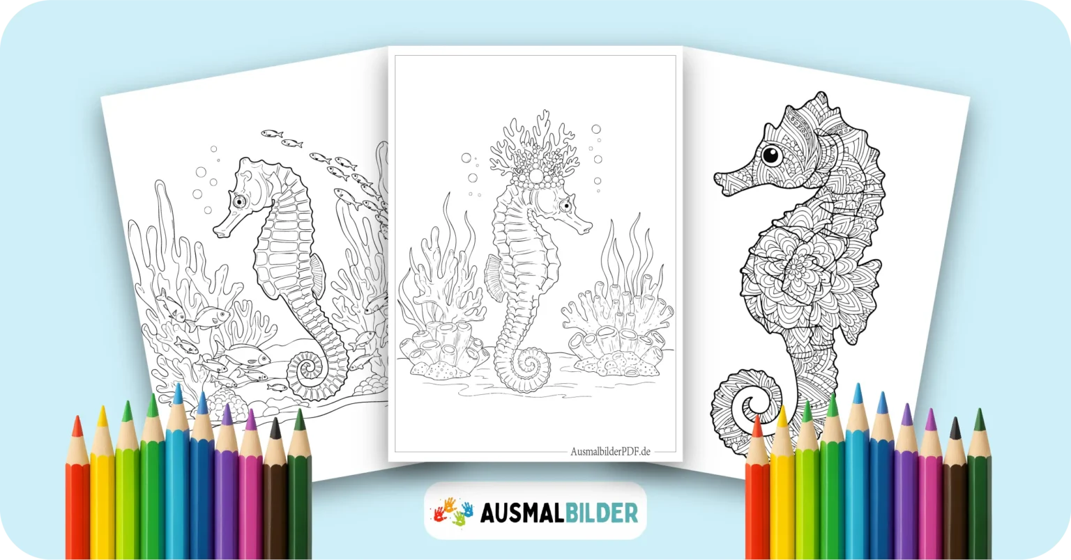Seepferdchen Ausmalbilder kostenlose Malvorlagen zum Ausdrucken für Kinder und Erwachsene