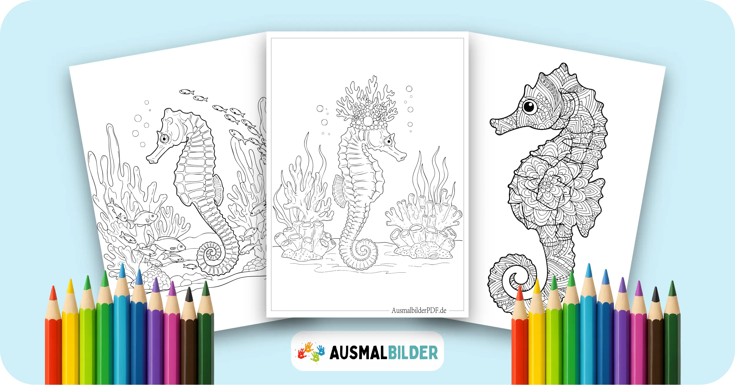 Seepferdchen Ausmalbilder kostenlose Malvorlagen zum Ausdrucken für Kinder und Erwachsene