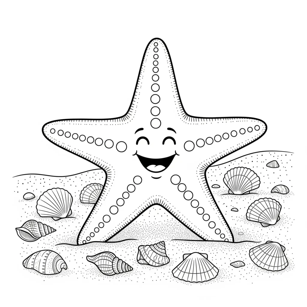 Seestern Ausmalbilder (Gratis Malvorlage zum Ausdrucken) seestern malvorlage im sand mit strandmotiv als kostenlose pdf vorlage für kinder zum ausdrucken und ausmalen mit sommerlichem meeresdesign