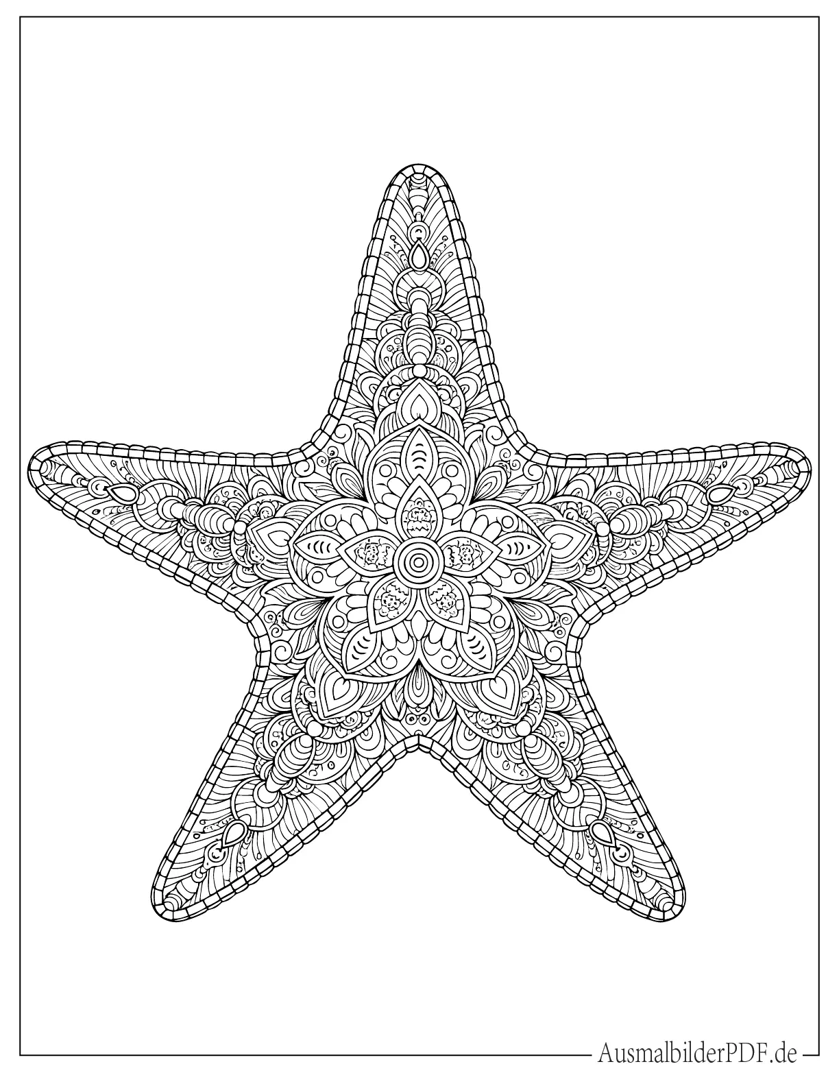 Detailliertes Seestern Mandala Ausmalbild für Erwachsene