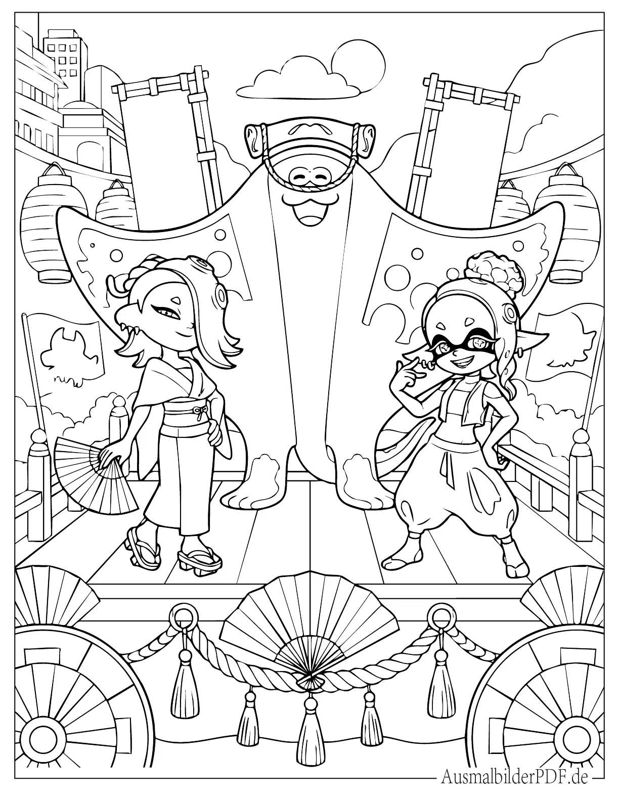 Splatoon Deep Cut Shiver, Frye und Big Man zusammen zum Ausmalen