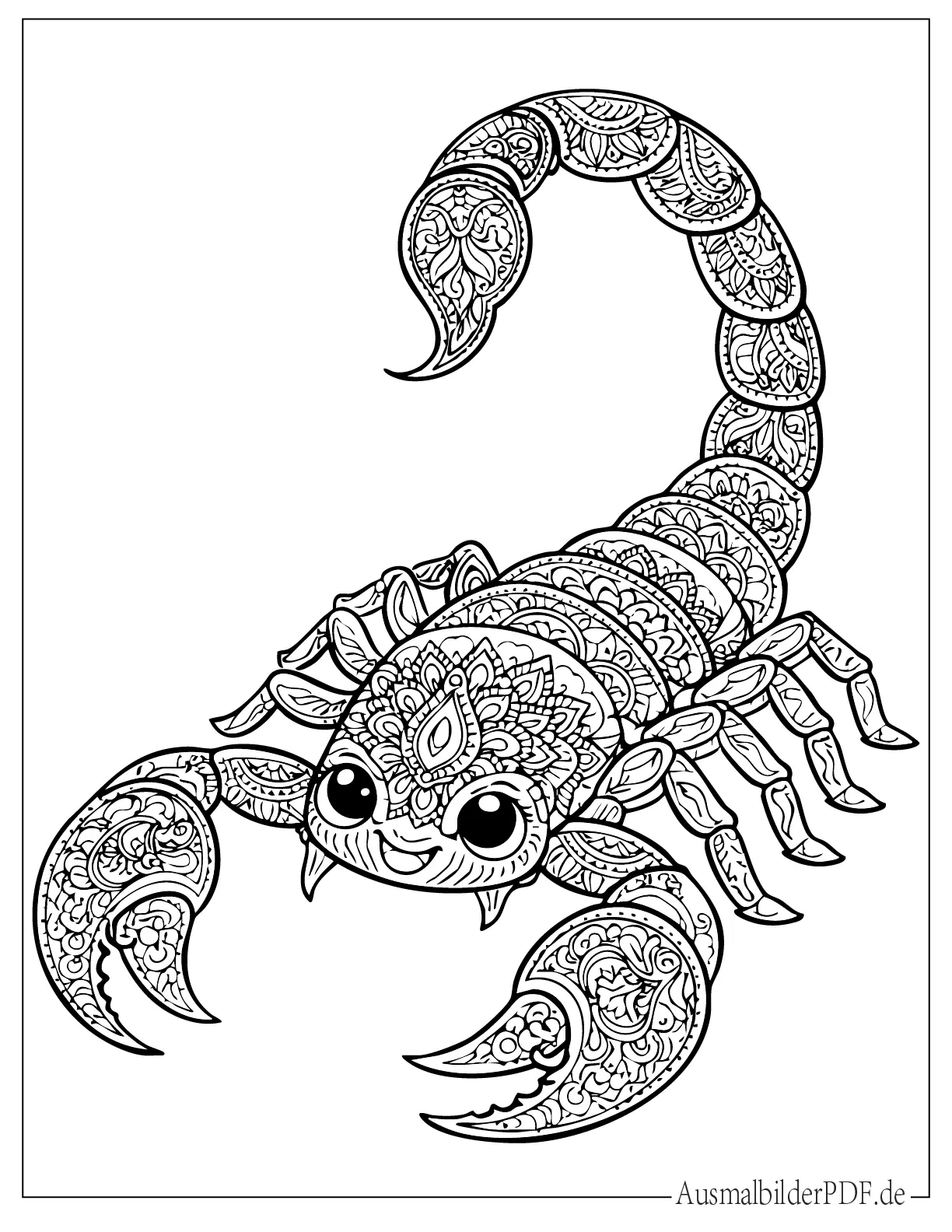Skorpion Ausmalbilder (Kostenlos Malvorlagen zum Ausdrucken) Detailliertes Skorpion Mandala Ausmalbild für Erwachsene
