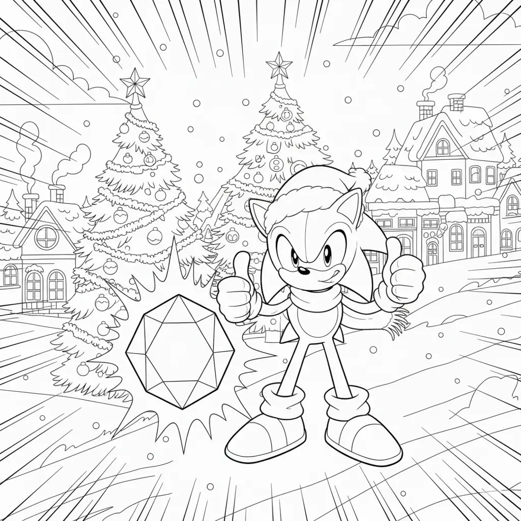 26 Sonic Ausmalbilder (Kostenlos Malvorlage zum Ausdrucken) Sonic zeigt stolz einen Daumen hoch neben einem glänzenden Chaos Emerald. Ein spannendes Ausmalbild für alle Sonic-Fans.