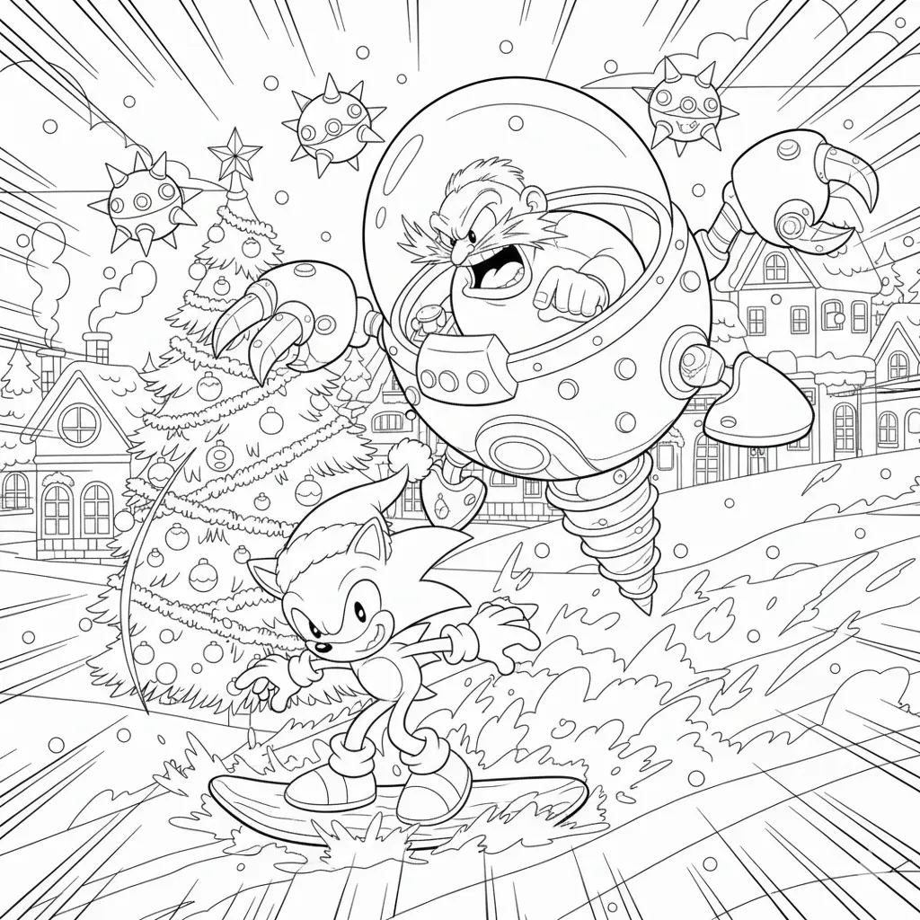 26 Sonic Ausmalbilder (Kostenlos Malvorlage zum Ausdrucken) Ein actionreiches Ausmalbild mit Sonic und Dr. Eggman im Duell. Ideal zum Ausdrucken und Ausmalen für alle Fans der Serie.