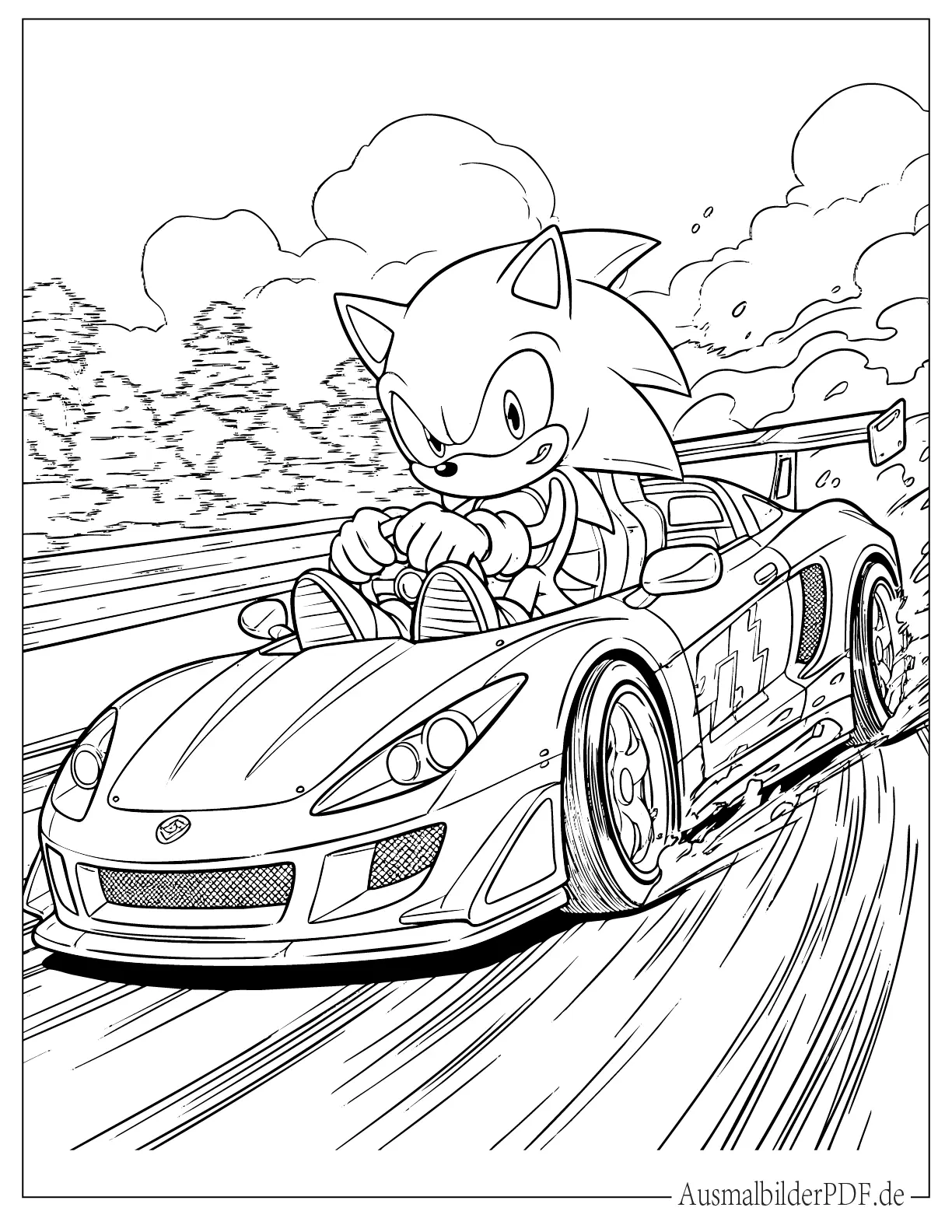 10+ Sonic Ausmalbilder (Gratis Malvorlagen zum Ausdrucken) Sonic driftet in einem Rennauto Ausmalbild zum Ausdrucken