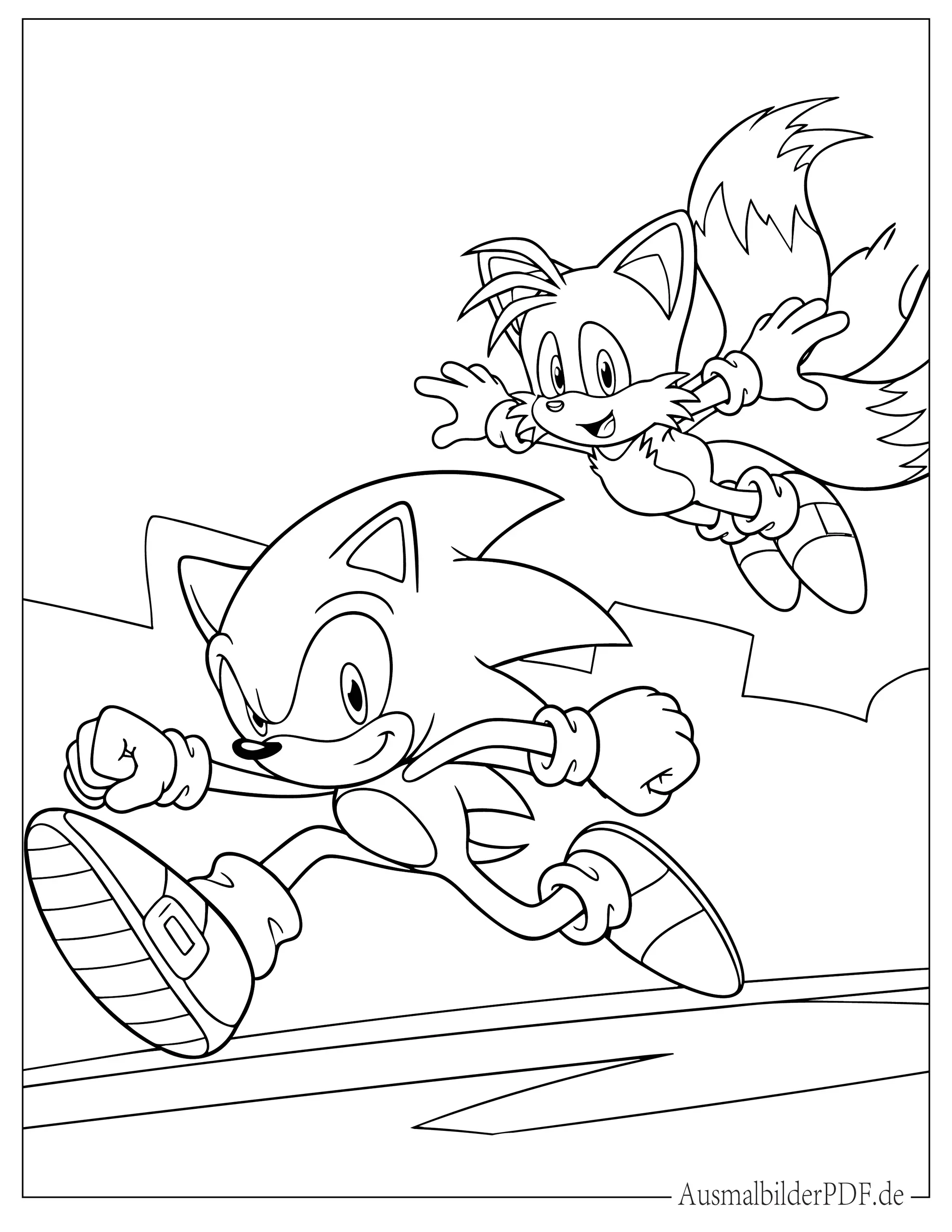 10+ Sonic Ausmalbilder (Gratis Malvorlagen zum Ausdrucken) Sonic rennt mit fliegendem Tails Malvorlage
