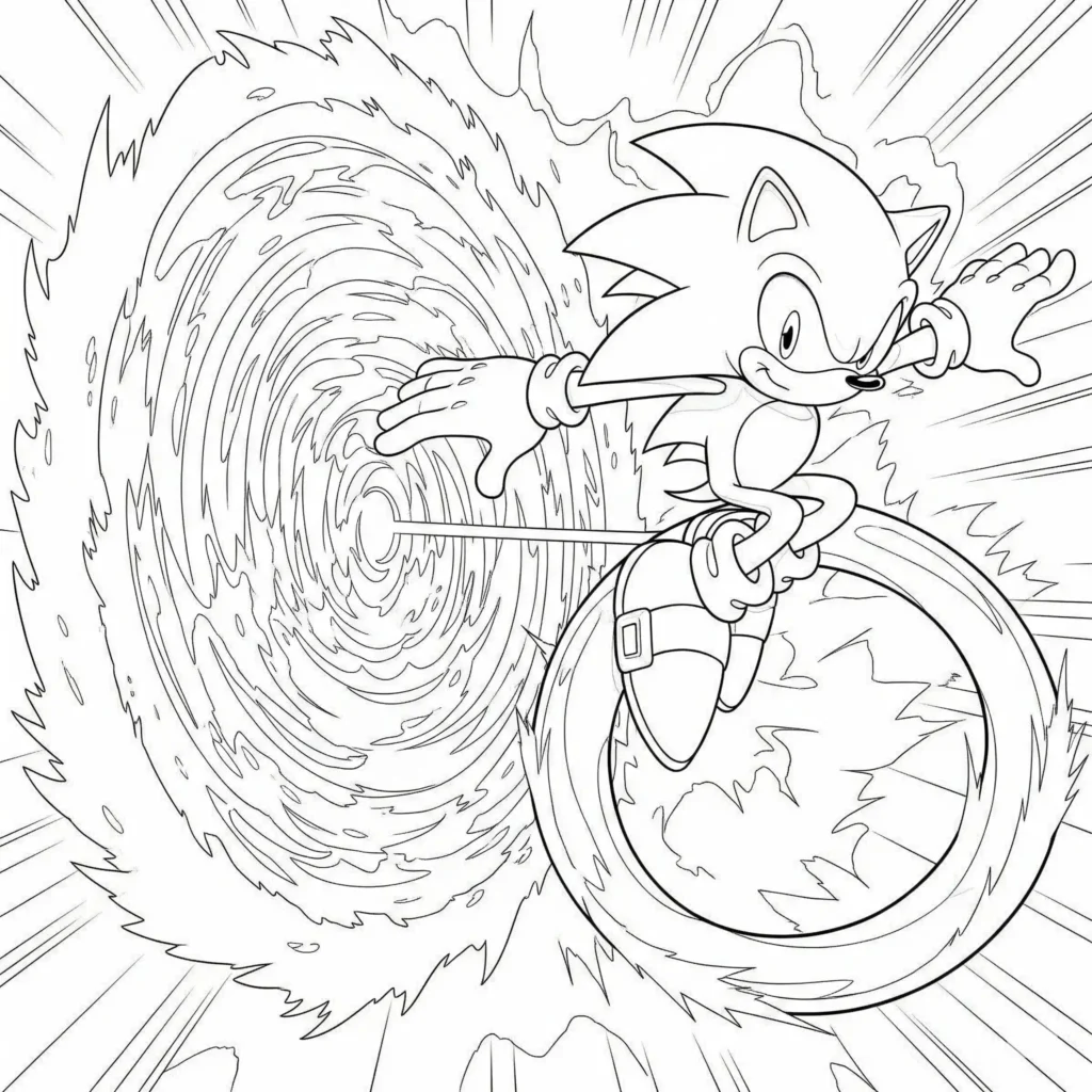 26 Sonic Ausmalbilder (Kostenlos Malvorlage zum Ausdrucken) Dieses aufregende Ausmalbild zeigt Sonic, der durch ein leuchtendes Ringportal springt. Kinder können den goldenen Ring, Sonics blaue Stacheln und die Energieeffekte bunt gestalten.