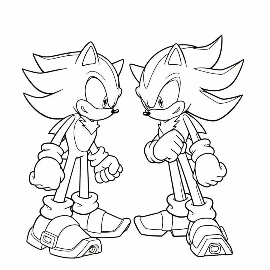 26 Sonic Ausmalbilder (Kostenlos Malvorlage zum Ausdrucken) Dieses spannende Ausmalbild zeigt Sonic und Shadow im epischen Duell, bereit für den nächsten großen Kampf. Kinder können die kontrastreichen Farben von Sonic und Shadow kreativ gestalten.