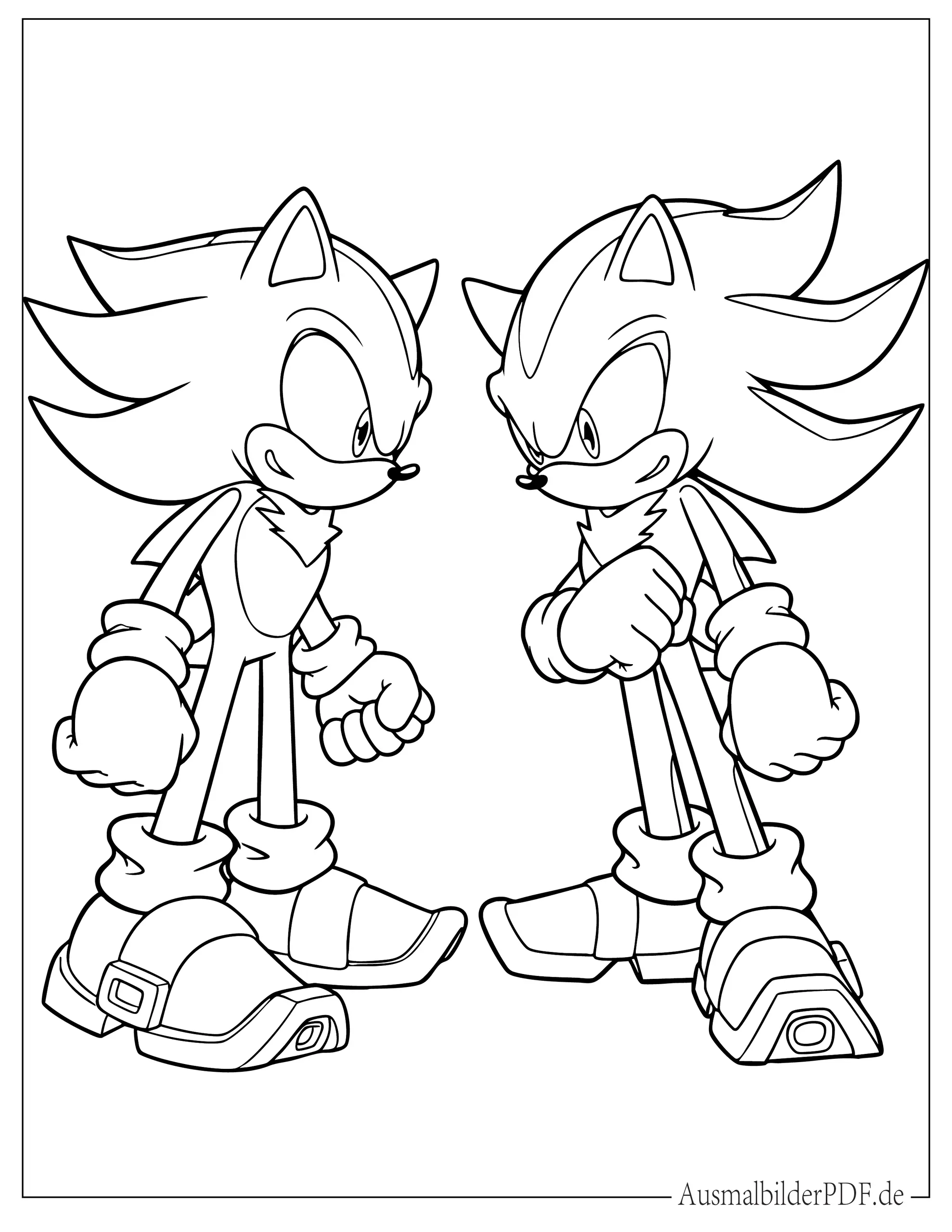 10+ Sonic Ausmalbilder (Gratis Malvorlagen zum Ausdrucken) Sonic und Shadow stehen sich gegenüber Ausmalbild