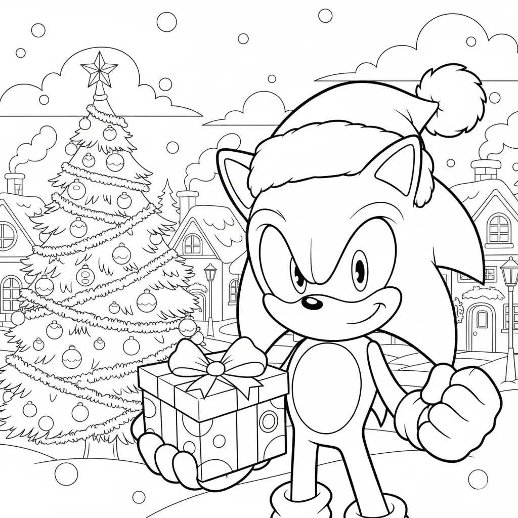26 Sonic Ausmalbilder (Kostenlos Malvorlage zum Ausdrucken) Ein weihnachtliches Sonic Ausmalbild zum Ausdrucken und Ausmalen. Perfekt für Kinder, die Spaß an festlicher Stimmung haben.