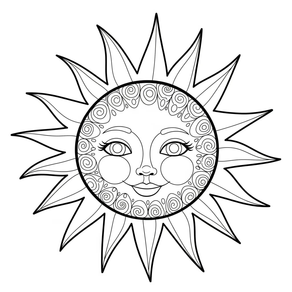 Dieses Sonne Ausmalbilder zum Ausdrucken zeigt eine klassische Sonne mit Strahlen. Jetzt als PDF kostenlos herunterladen und losmalen