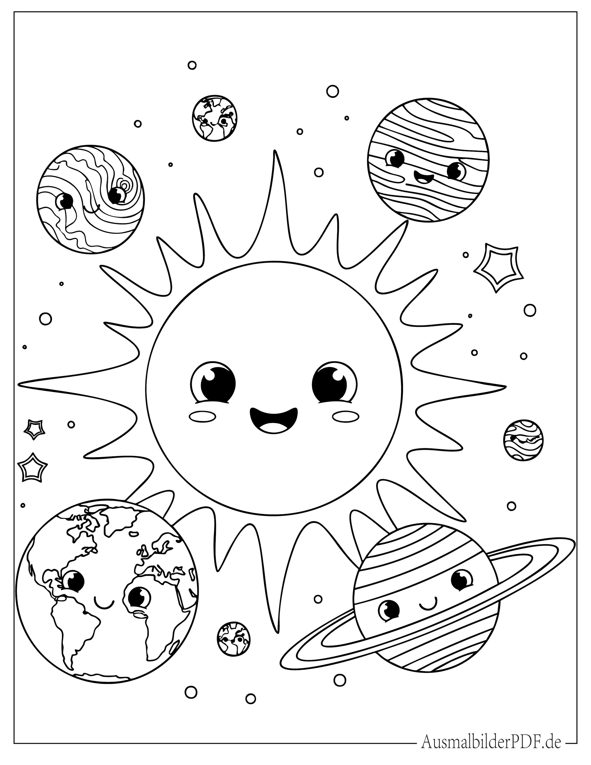 Sonne mit Planeten druckbares Malvorlage