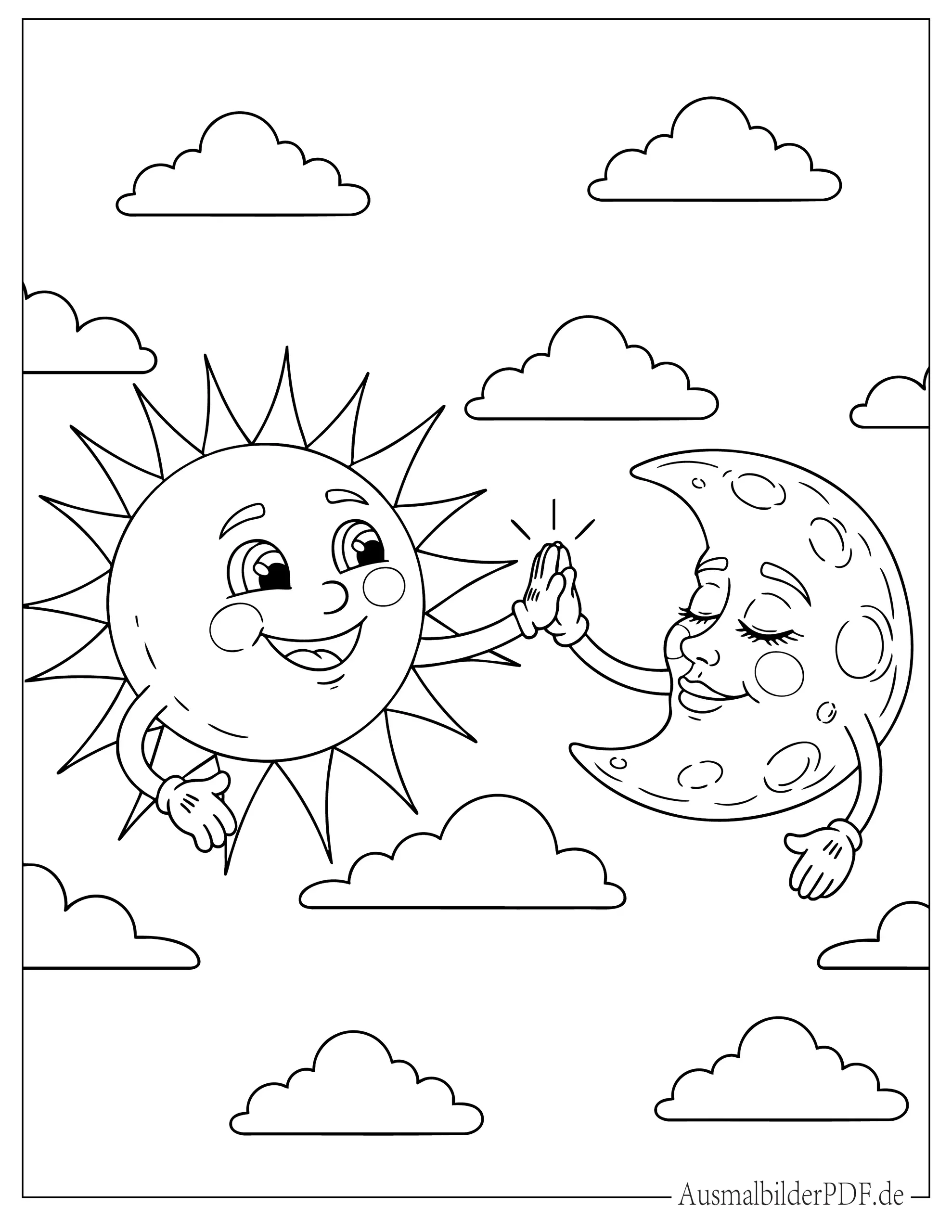 Sonne und Mond am Himmel Ausmalbild