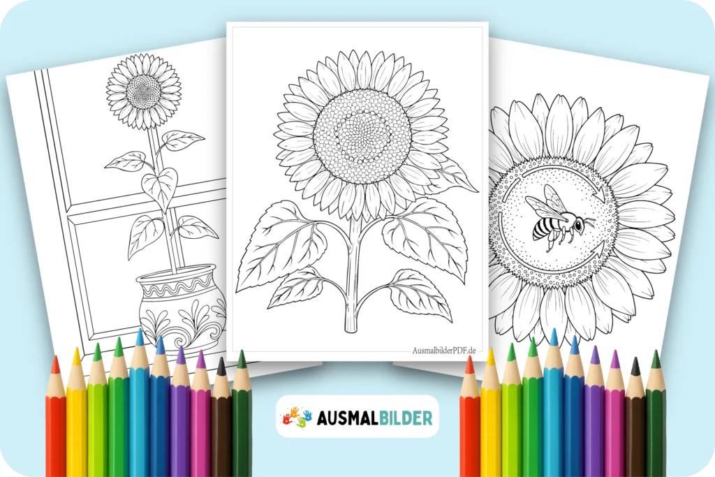 Strahlende Sonnenblume Ausmalbilder für sonnige Maltage mit Kindern