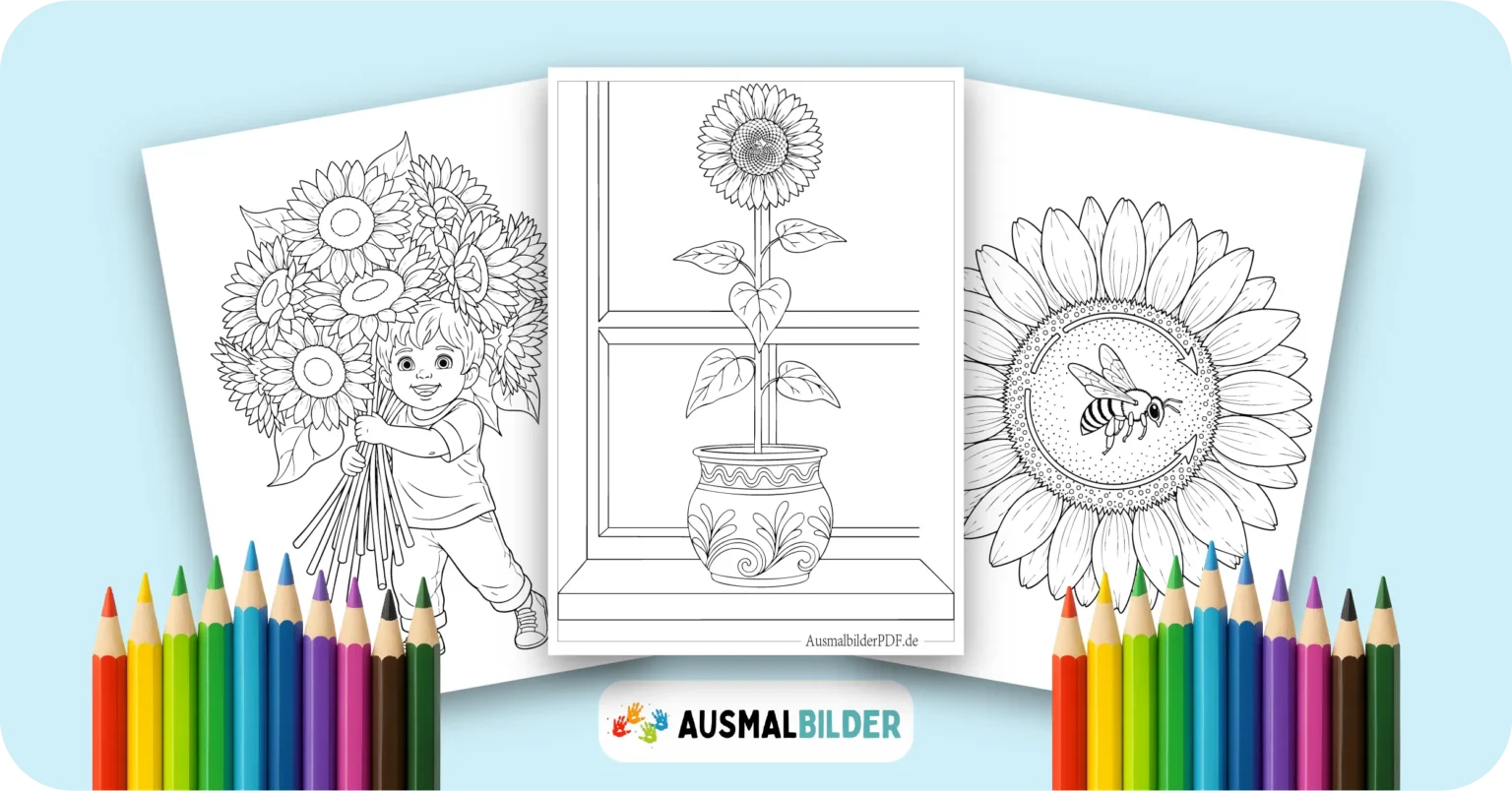 Sonnenblume Ausmalbilder kostenlose Malvorlagen zum Ausdrucken für Kinder und Erwachsene