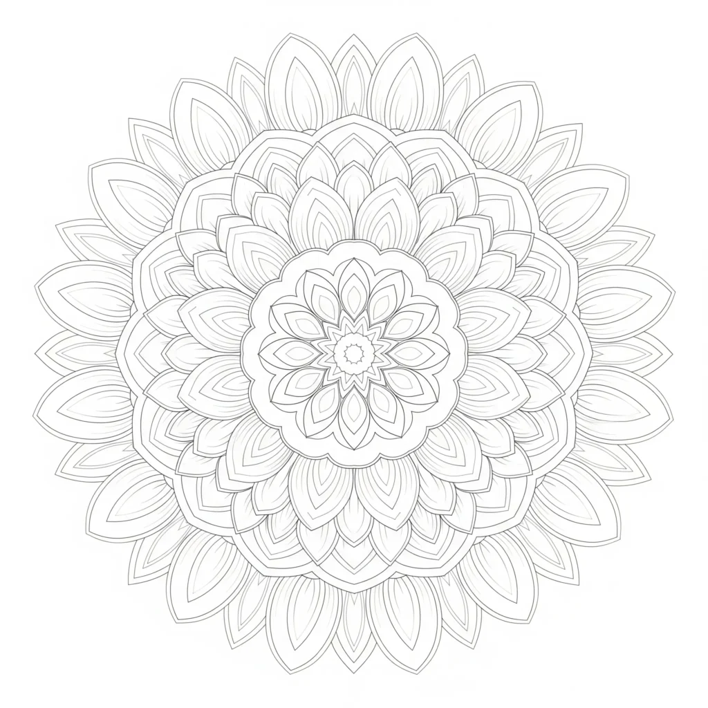 Sonnenblumen Mandala Ausmalbild mit filigranen Mustern zum Ausdrucken und Ausmalen für Entspannung und Kreativität