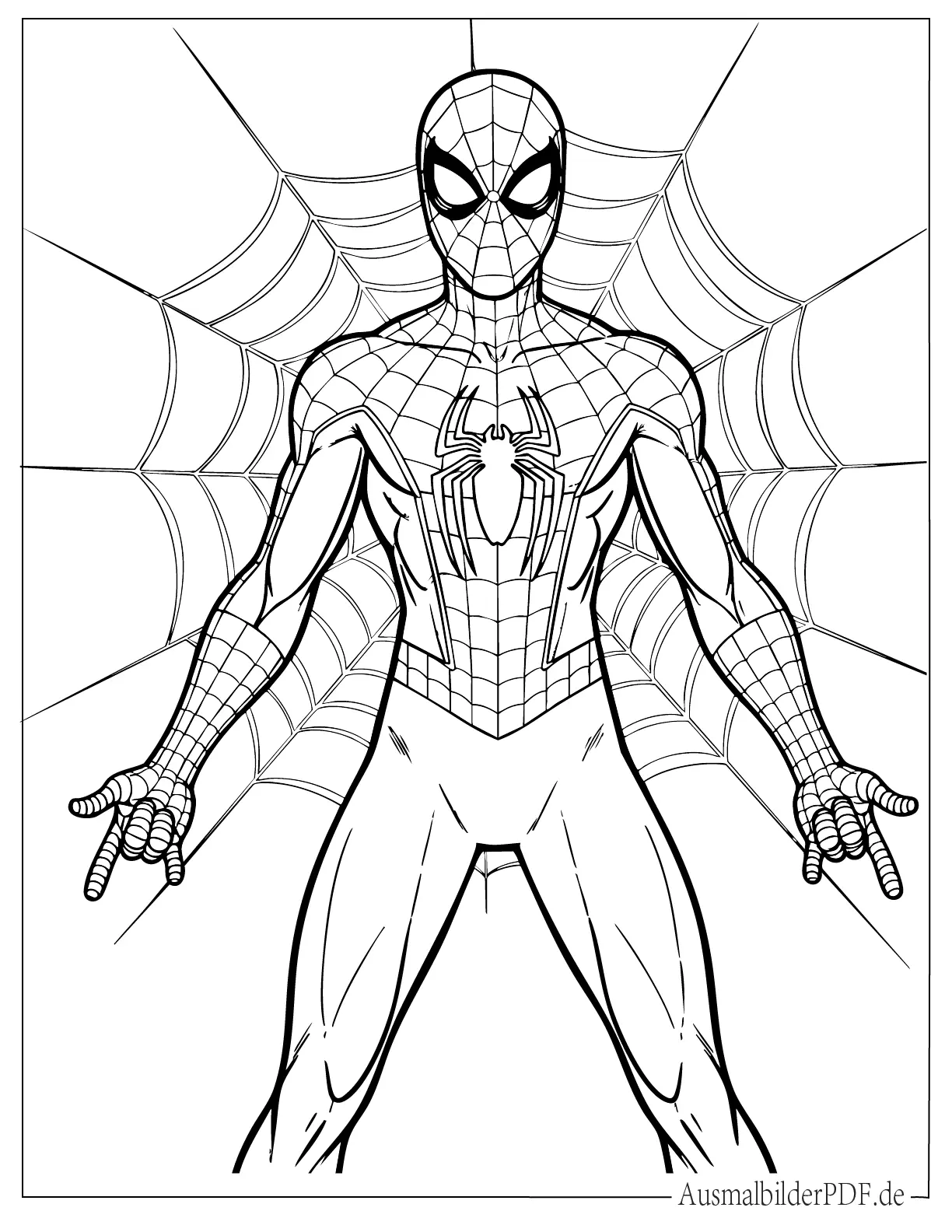 Spider-Man steht vor einem Spinnennetz Hintergrund zum Ausmalen