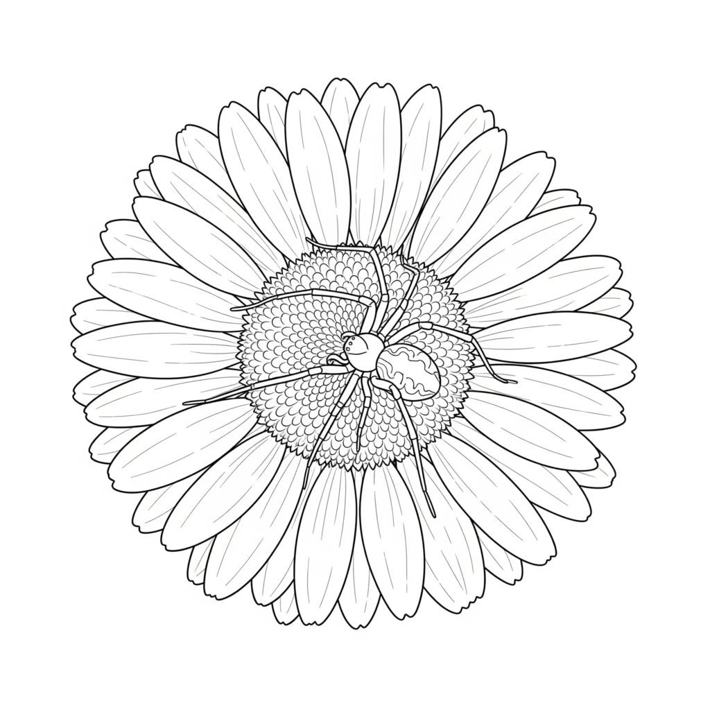 Spinne zeigt eine, die auf einer Blume sitzt, zum Ausdrucken für Kinder