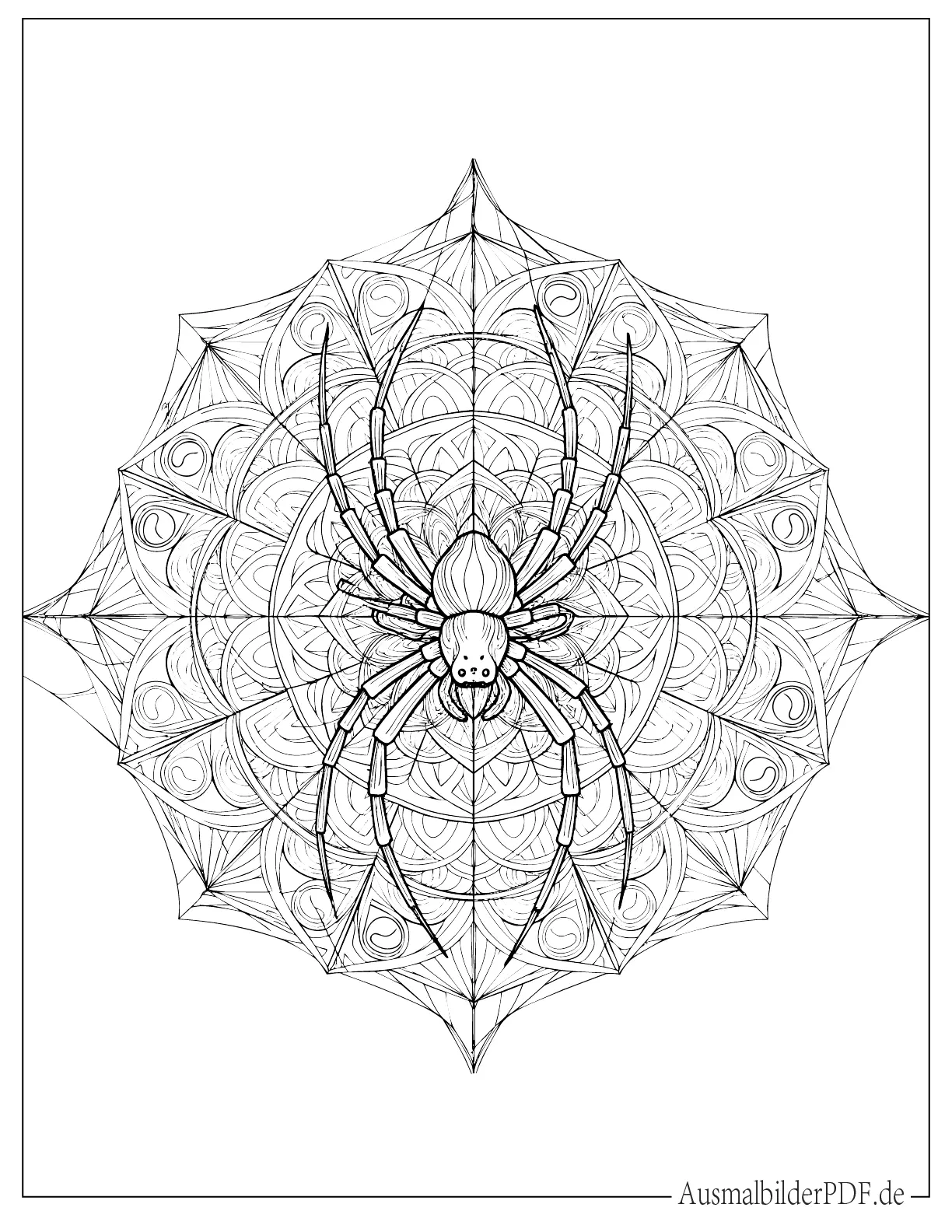 Detaillierte Spinne Mandala Malvorlage für Erwachsene