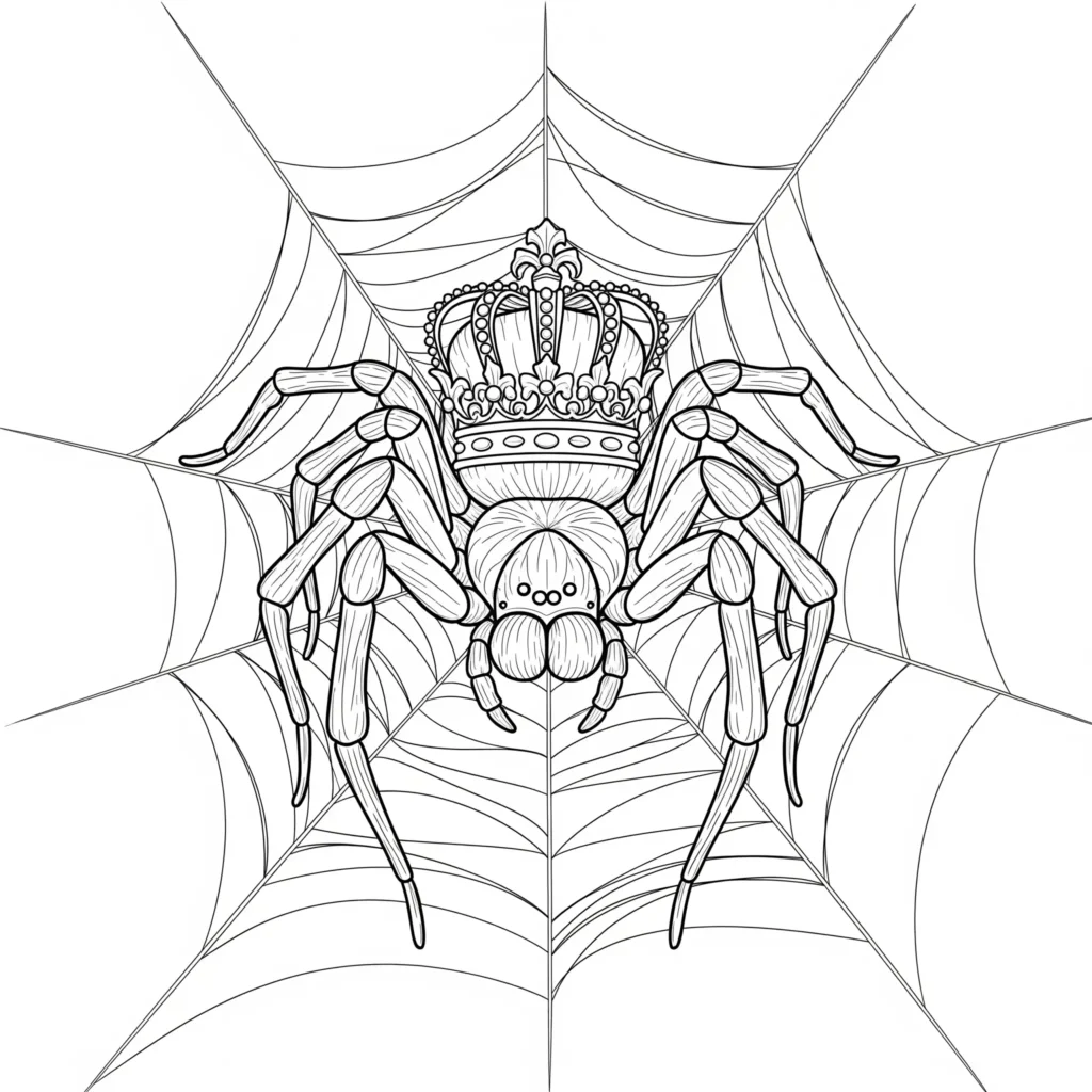 Spinne mit Netz Ausmalbild zum Ausdrucken für Kinder, ideal zum Ausmalen und Spaß haben
