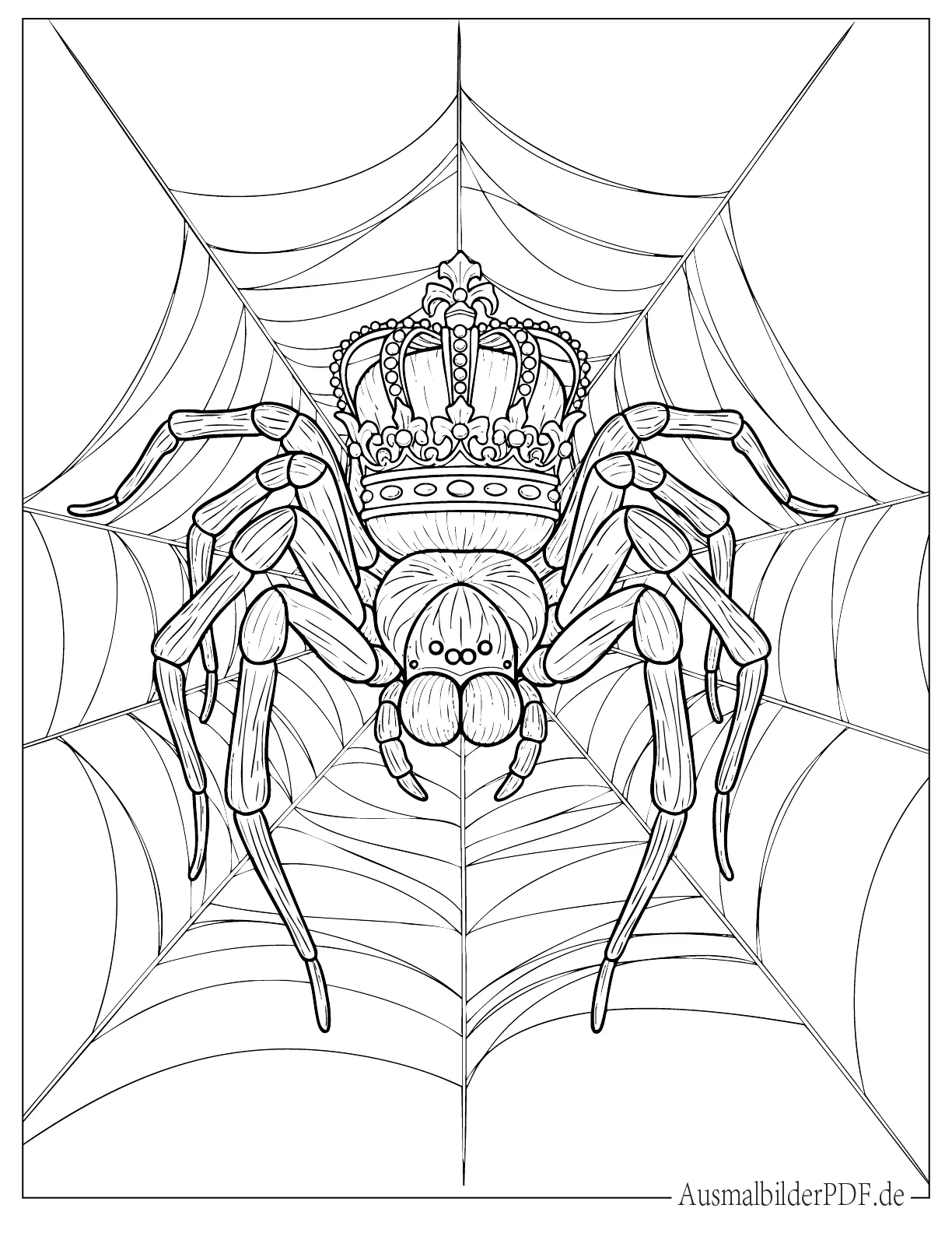 Spinne trägt Krone mit Spinnennetz Ausmalbild zum Ausdrucken