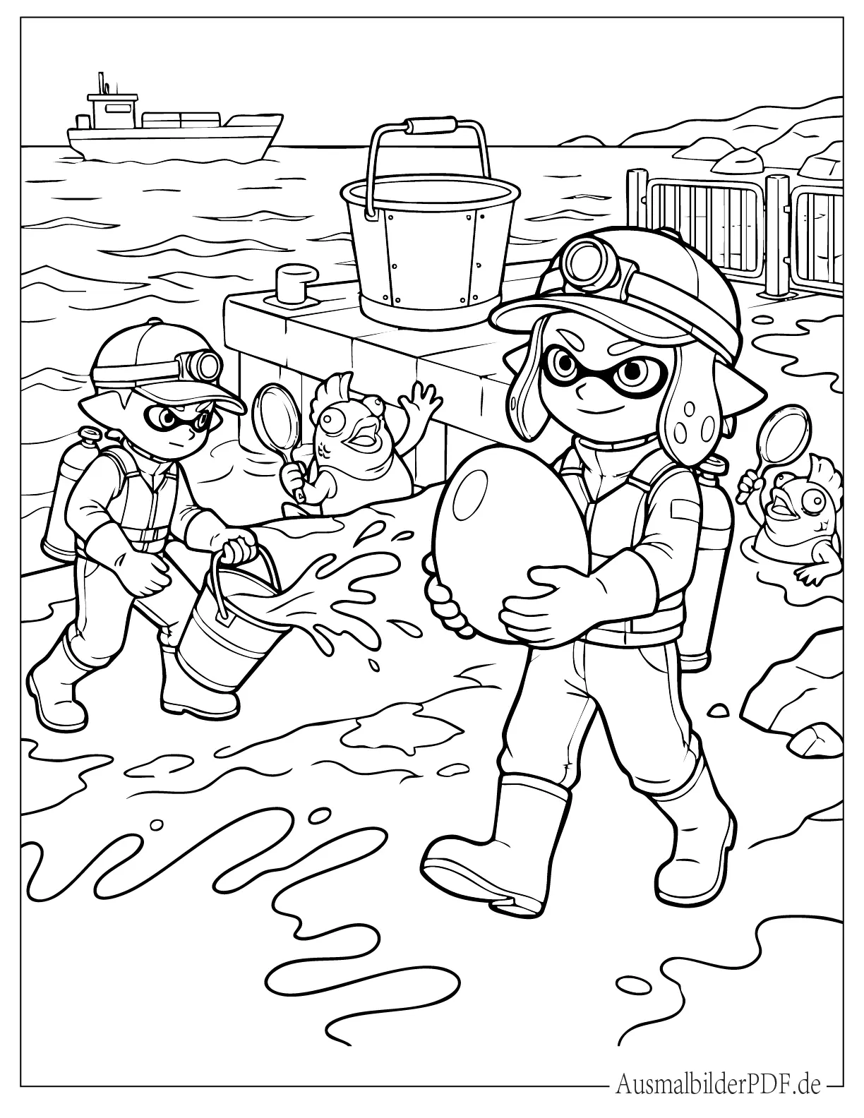 Splatoon an einer Meeresküste Malvorlage für Kinder