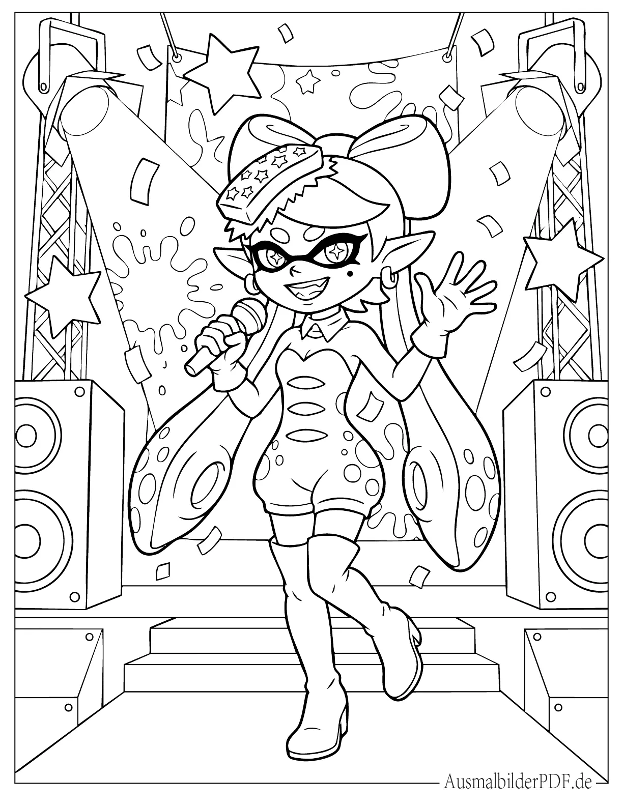 Splatoon Callie posiert mit ihrer typischen Frisur Malvorlage