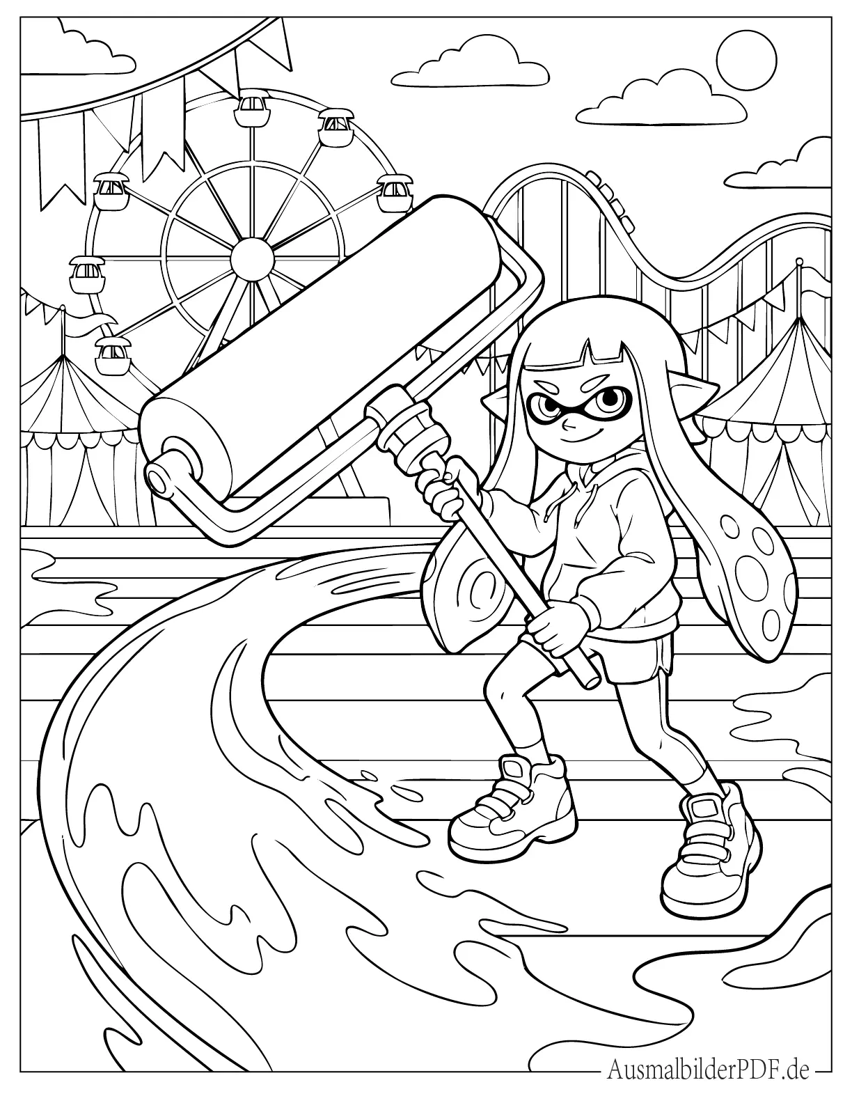 Splatoon Inkling mit Farbroller Ausmalbild
