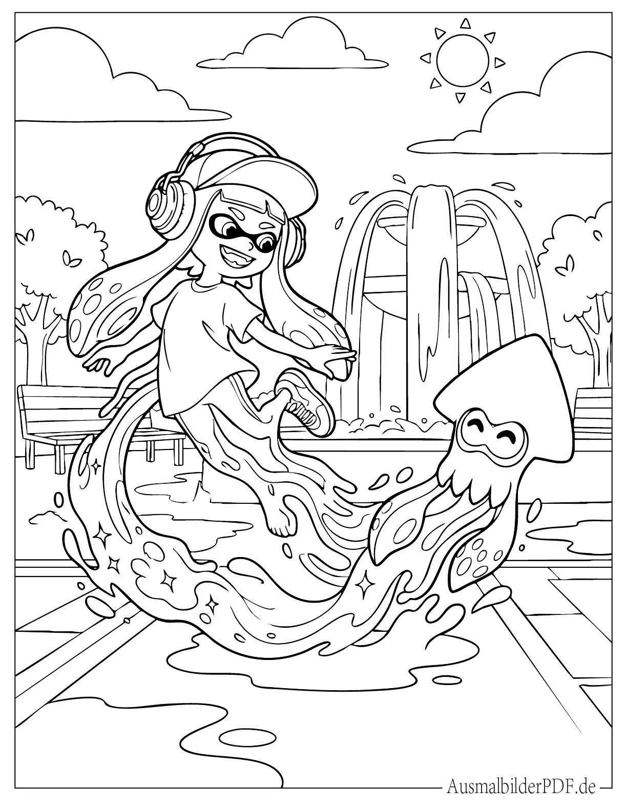 Splatoon Inkling verwandelt sich in Tintenfisch Malvorlage