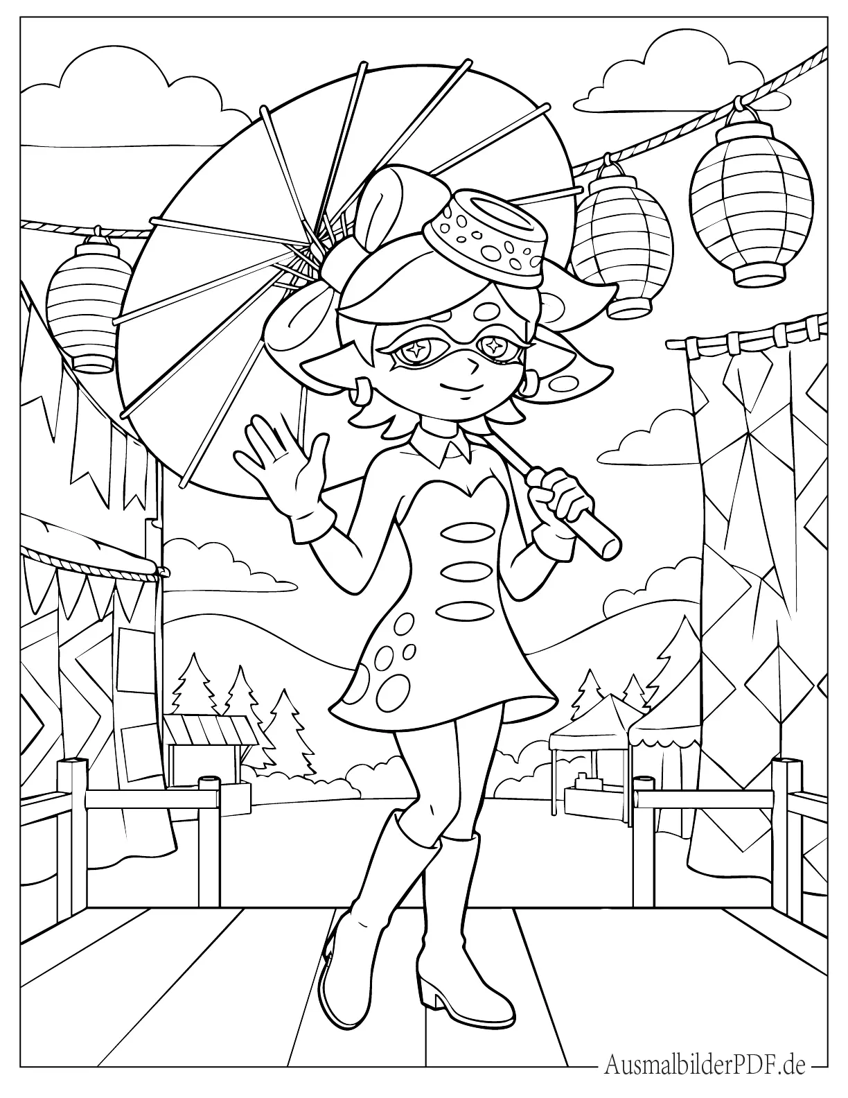 Splatoon Marie mit Regenschirm Ausmalbild zum Ausdrucken