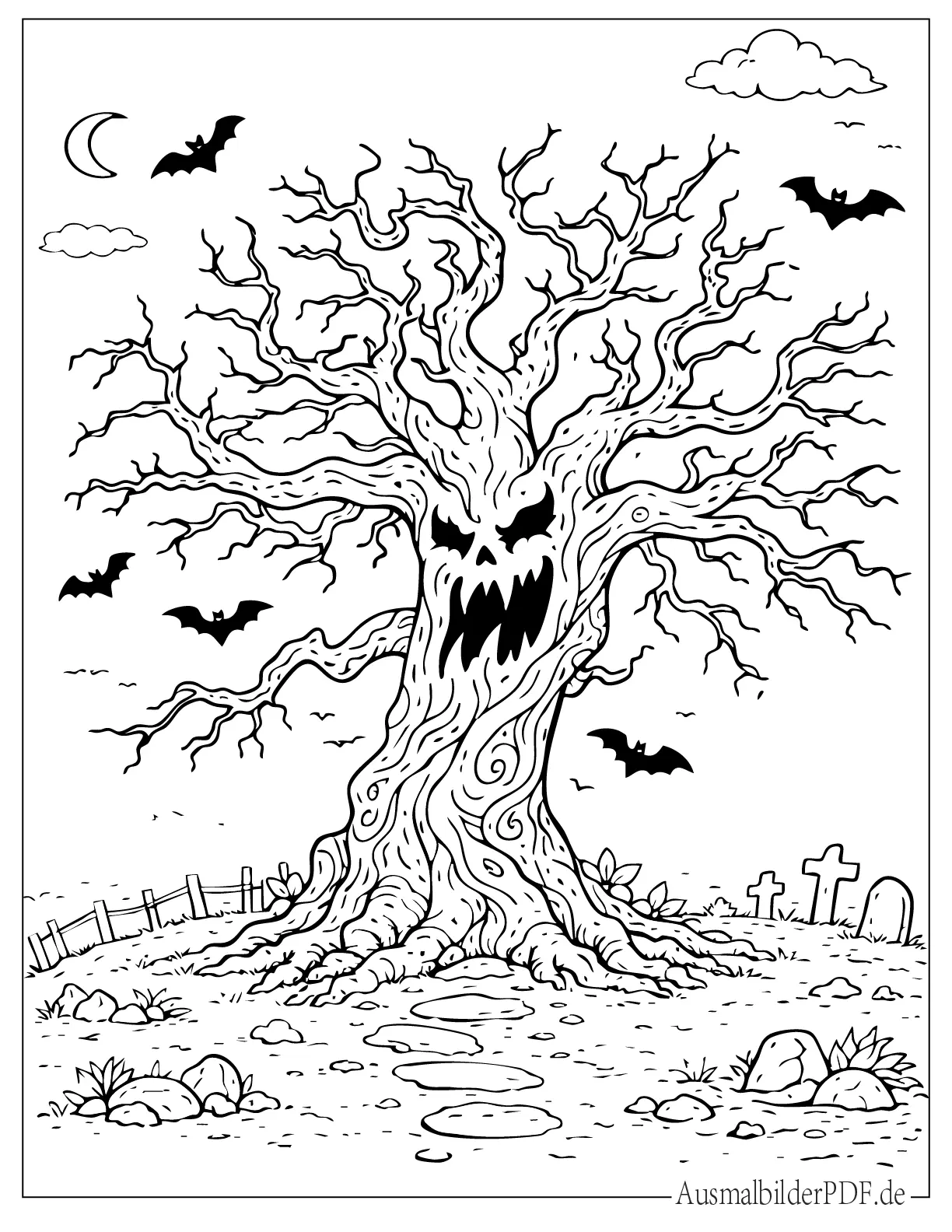 Knorrige kahle Äste und eine unheimliche Atmosphäre machen diesen Gespensterbaum zur perfekten Vorlage für Halloween Fans.