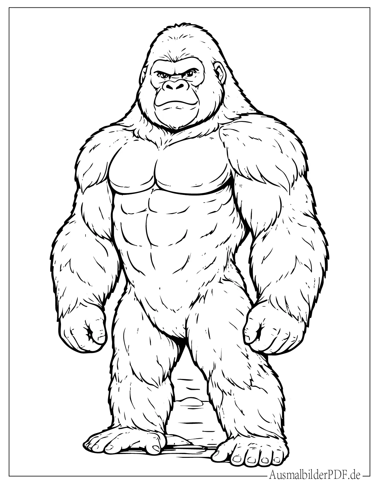 Starker Gorilla steht aufrecht mit ruhigem Blick Malvorlage
