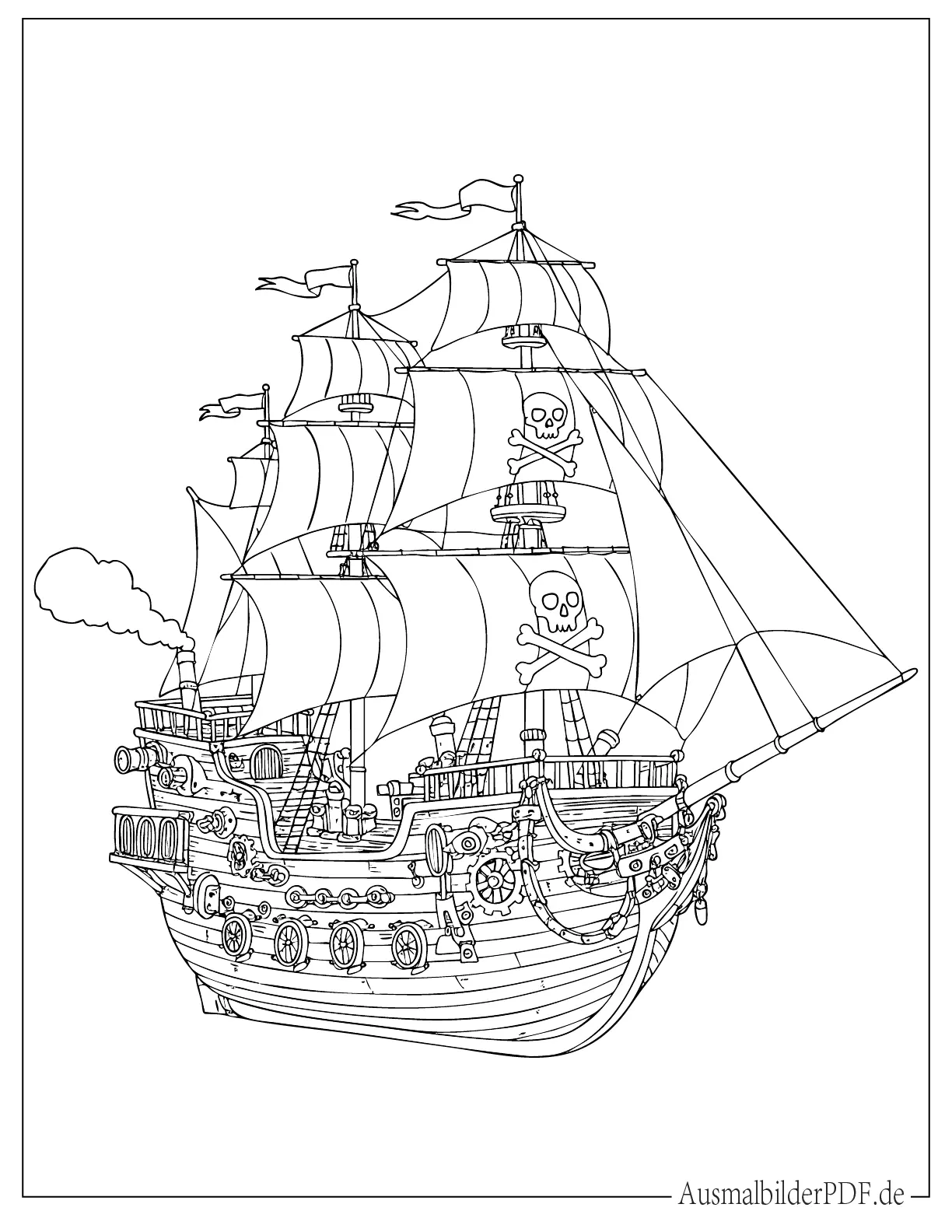 Realistische Steampunk Piratenschiff Druckvorlage