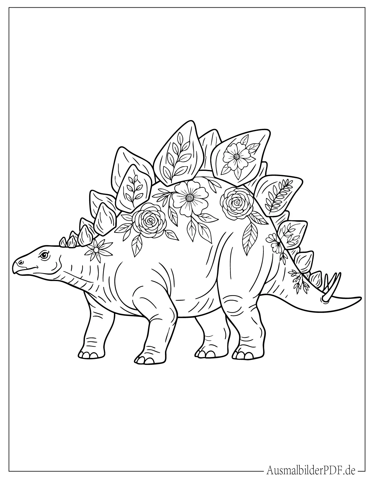 Schöner Stegosaurus mit Blumenrückenplatten Malvorlage