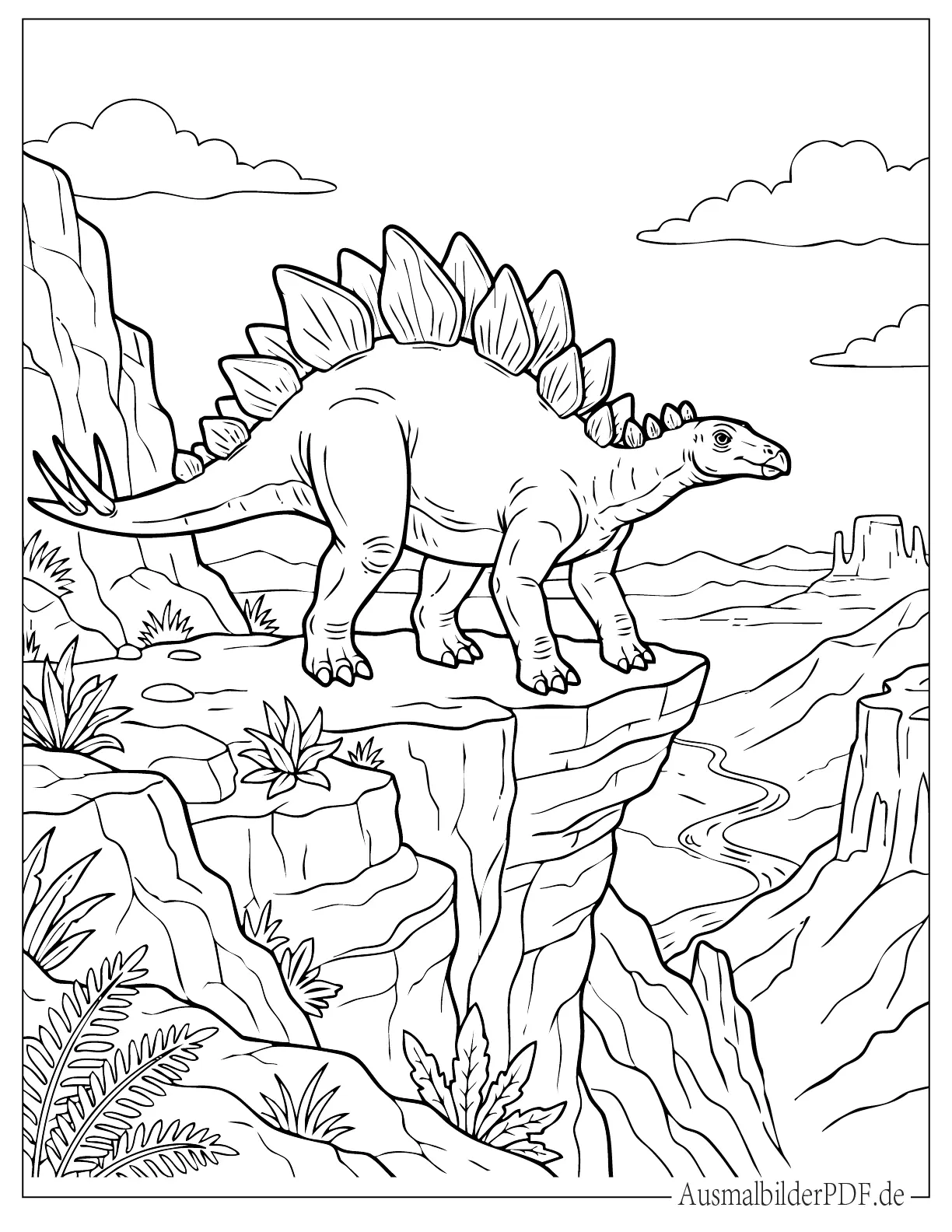 Stegosaurus stehend auf Klippenkante zum Ausmalen