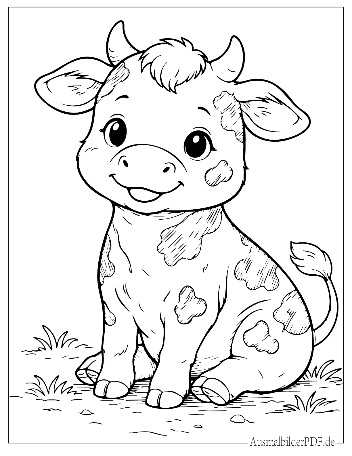 Kuh Ausmalbilder (kostenlos Malvorlagen zum Download) Niedliches Baby Kalb Ausmalbild für Kinder