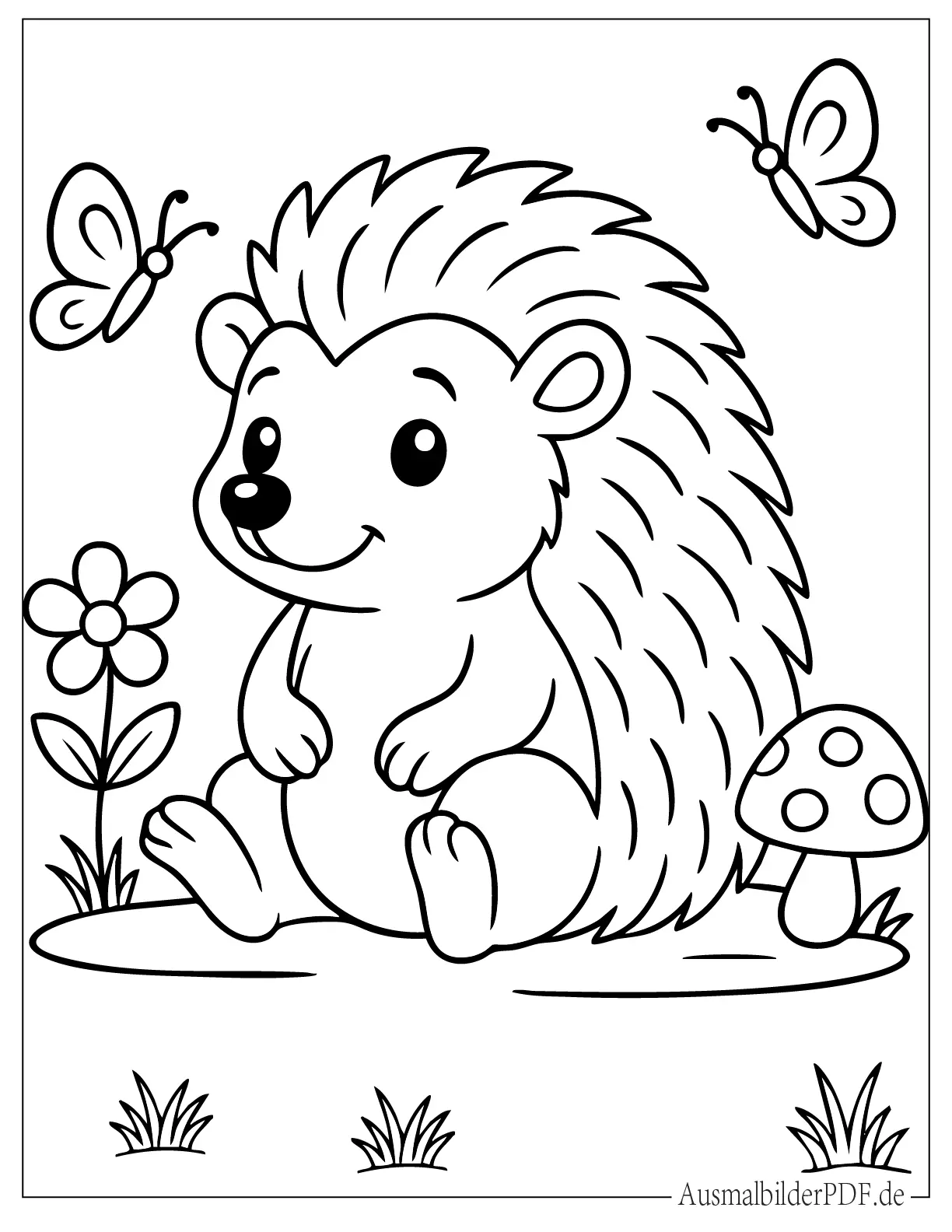 26 Ausmalbilder Igel (Kostenlose Druckvorlagen zum Download) kleiner Igel schaut Schmetterling Ausmalvorlage